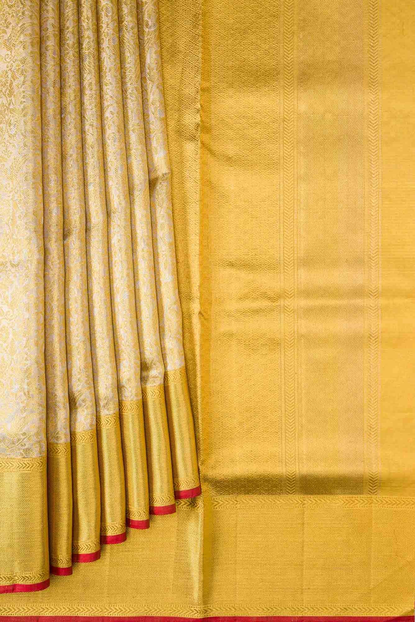 Pure Silk Pure Zari Gold Dual Tone Kanchipuram Tissue Saree