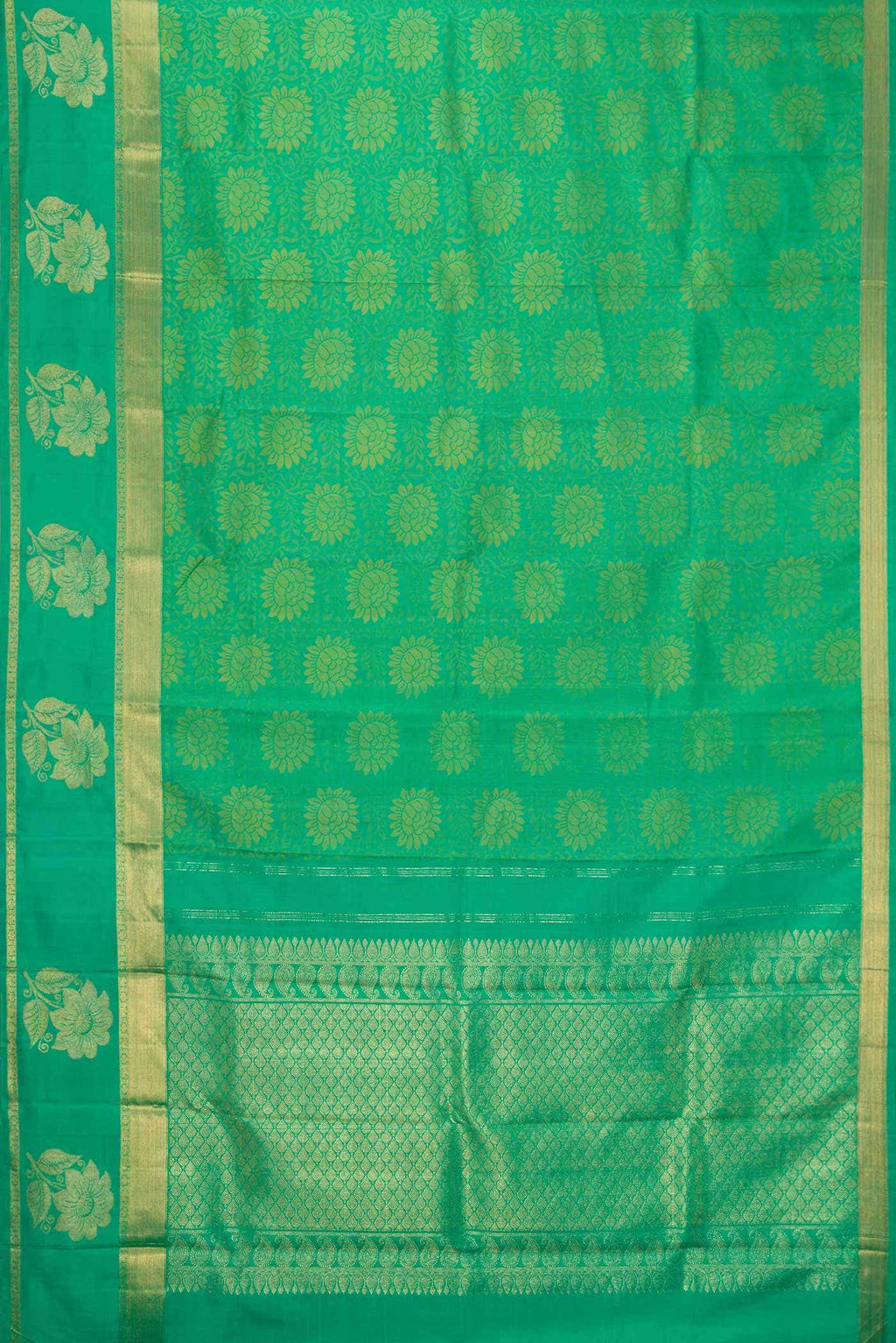 Pure Silk Pure Zari Green Dual Tone Kanchipuram Saree