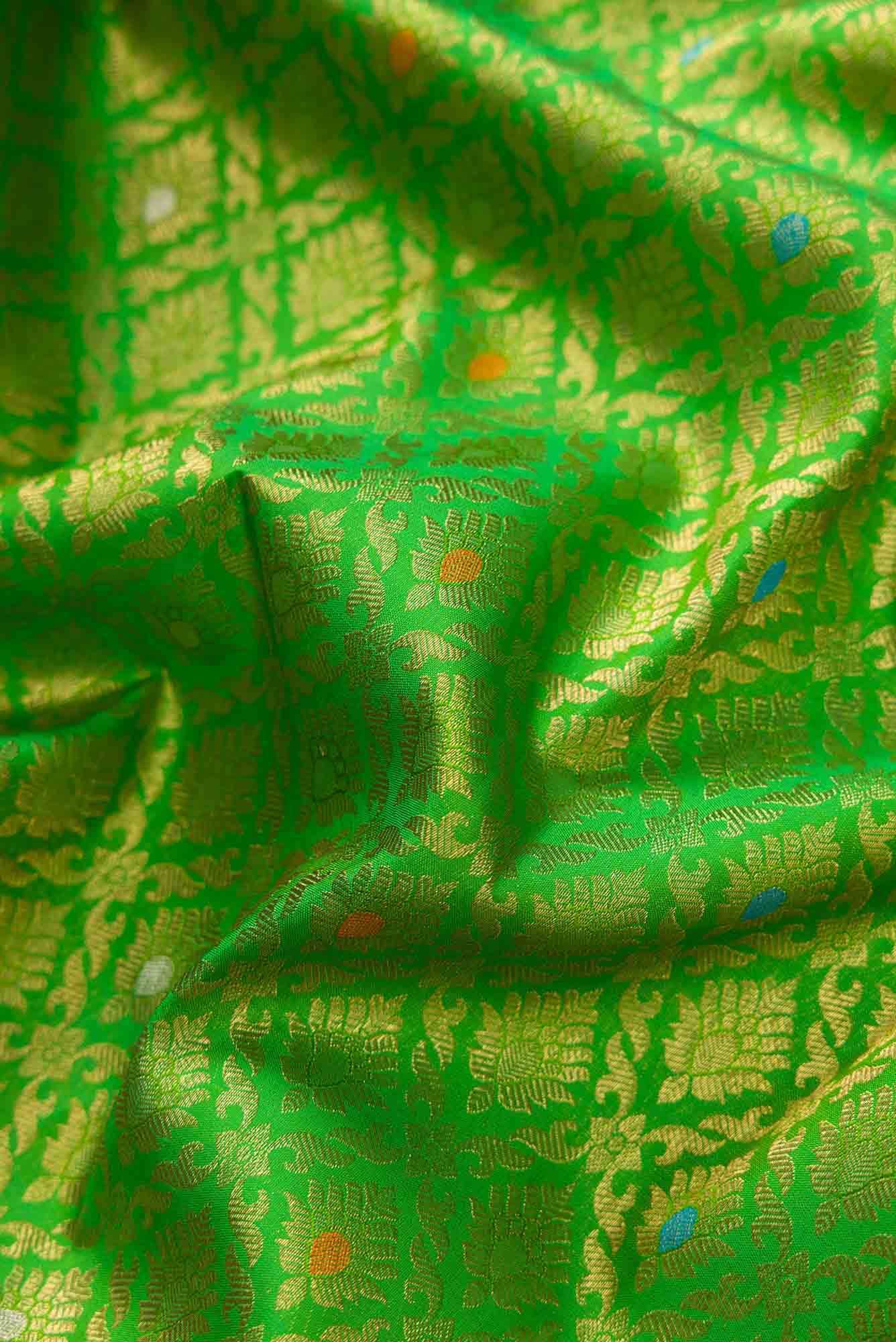 Pure Silk Pure Zari Green Dual Tone Kanchipuram Saree