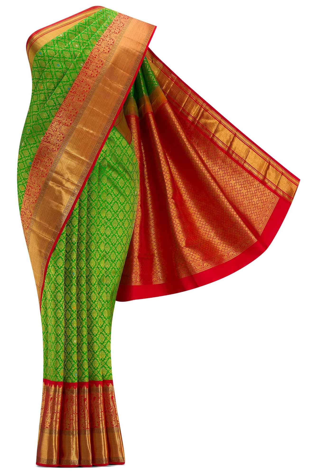 Pure Silk Pure Zari Green Dual Tone Kanchipuram Saree