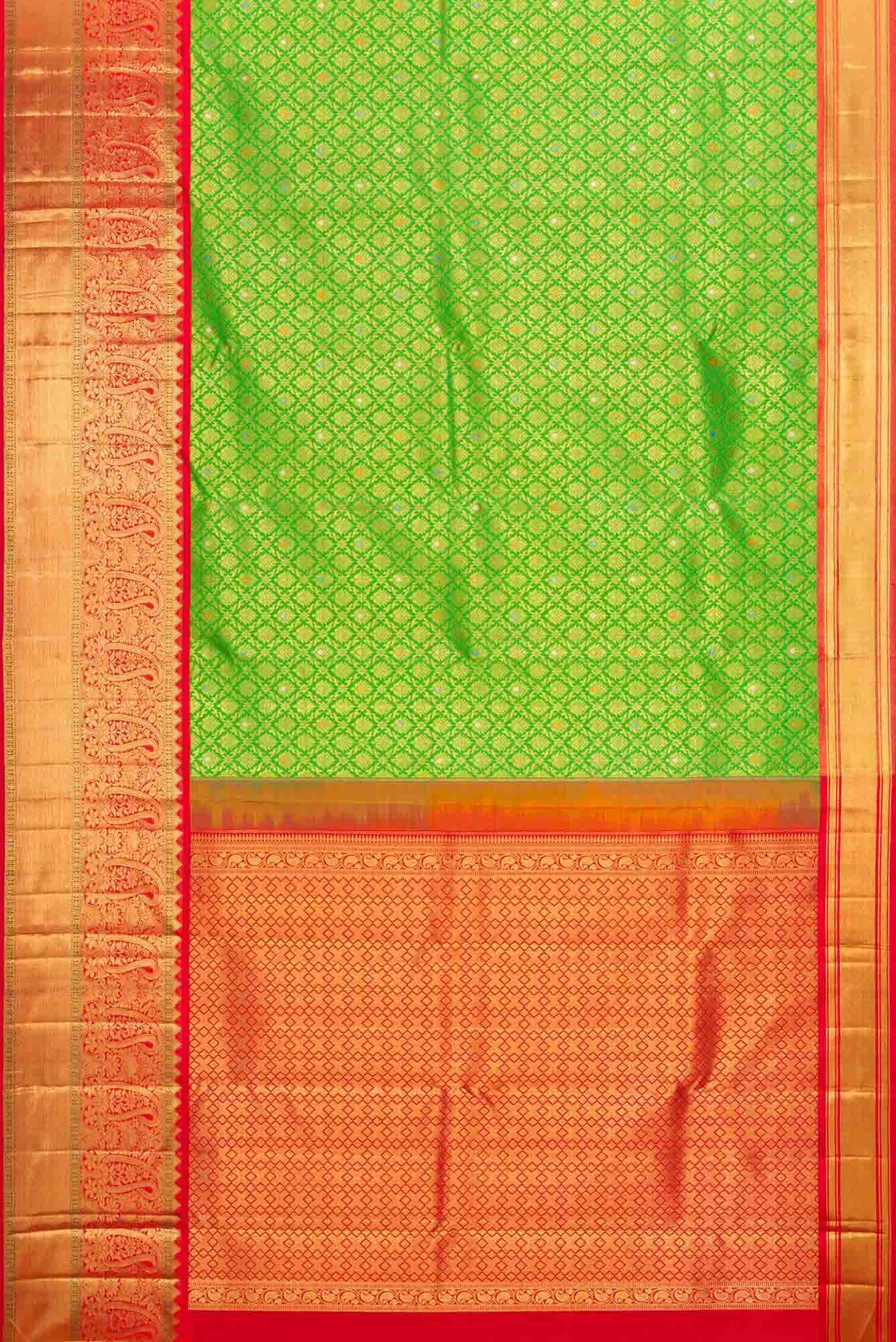 Pure Silk Pure Zari Green Dual Tone Kanchipuram Saree