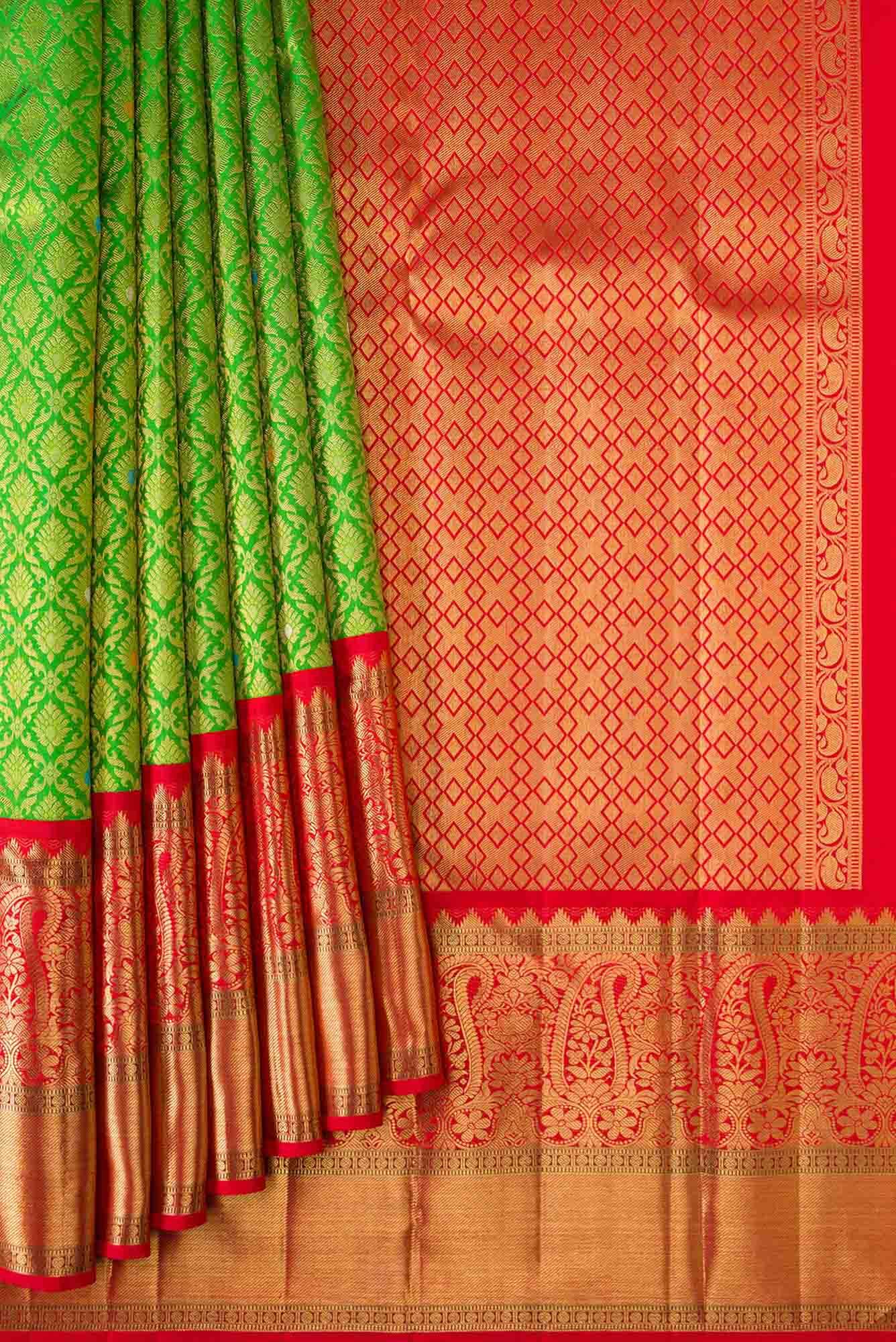 Pure Silk Pure Zari Green Dual Tone Kanjivaram Saree