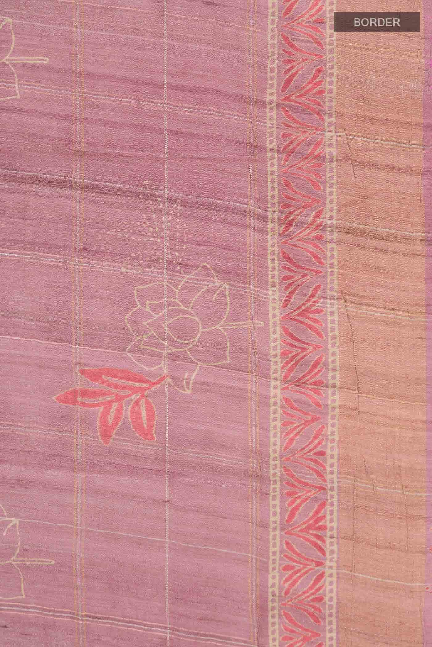 Pink Tussar Silk Saree