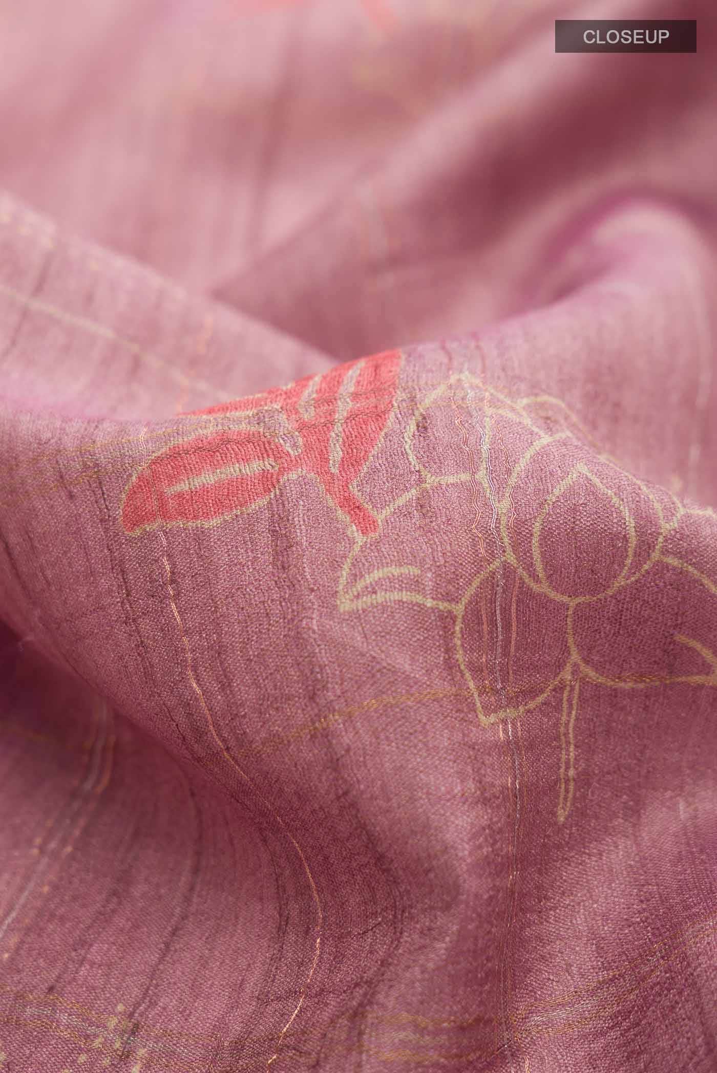 Pink Tussar Silk Saree