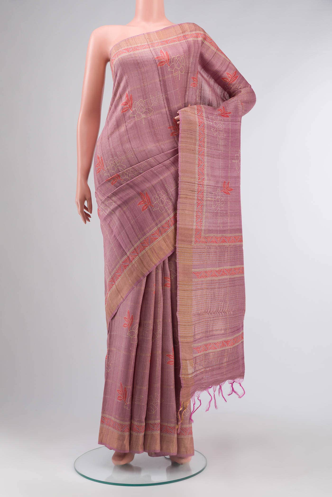 Pink Tussar Silk Saree