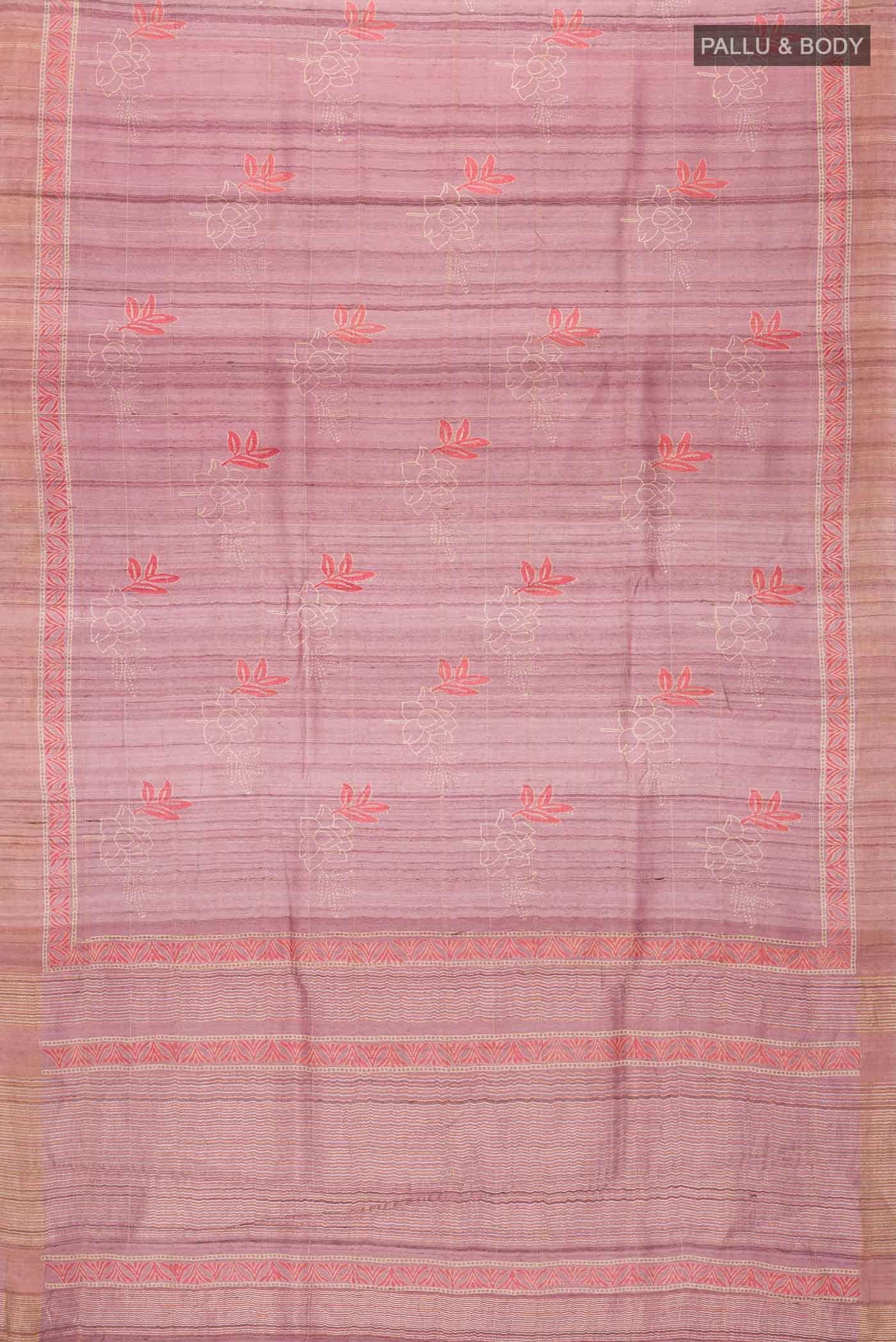 Pink Tussar Silk Saree