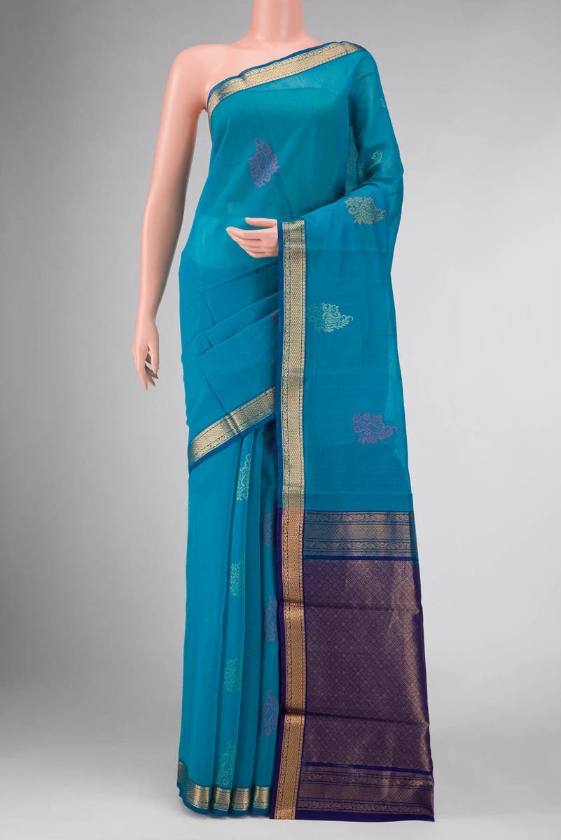 Sky Blue Dual Tone Silk Cotton Saree