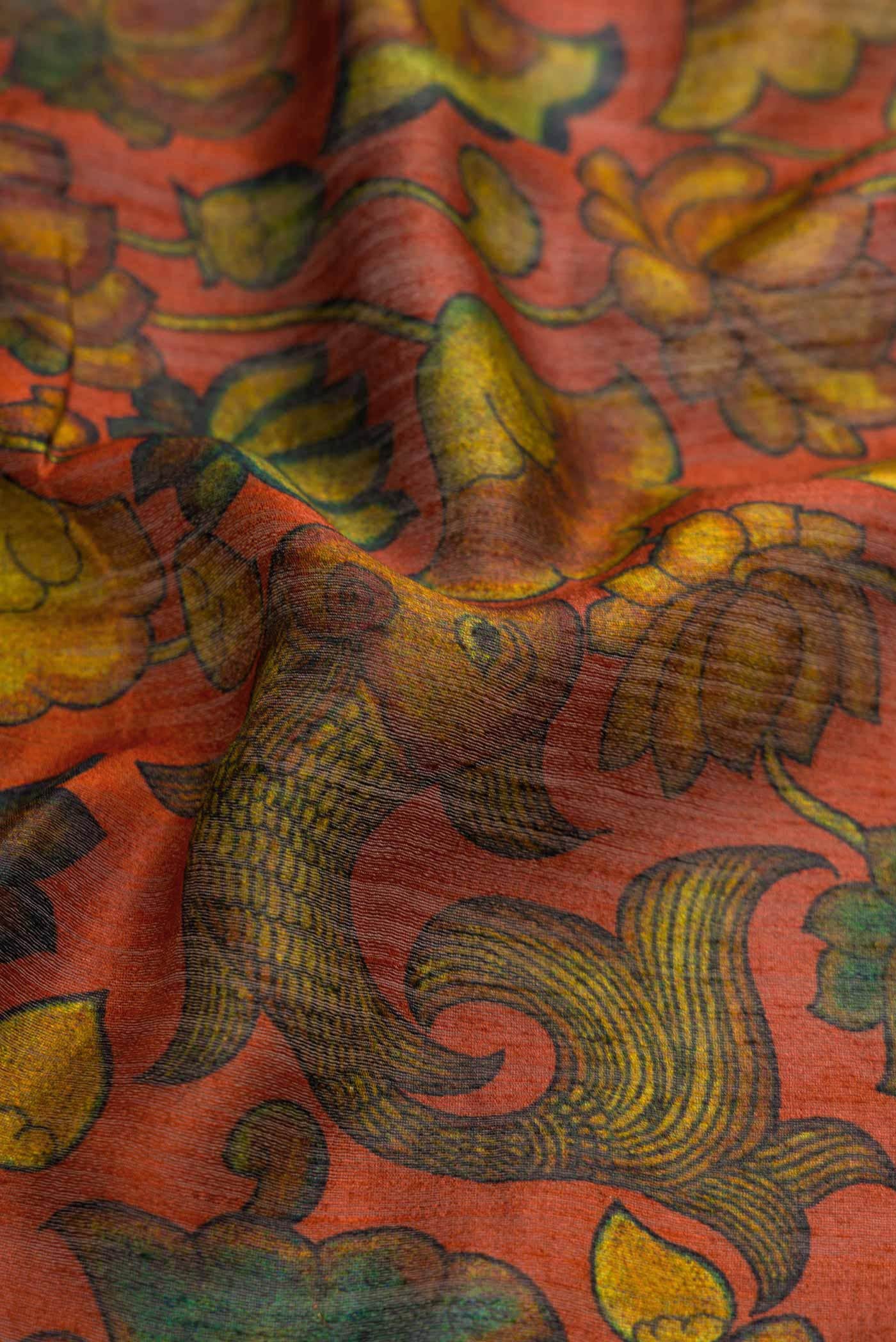 Brick Orange Jute Silk Saree