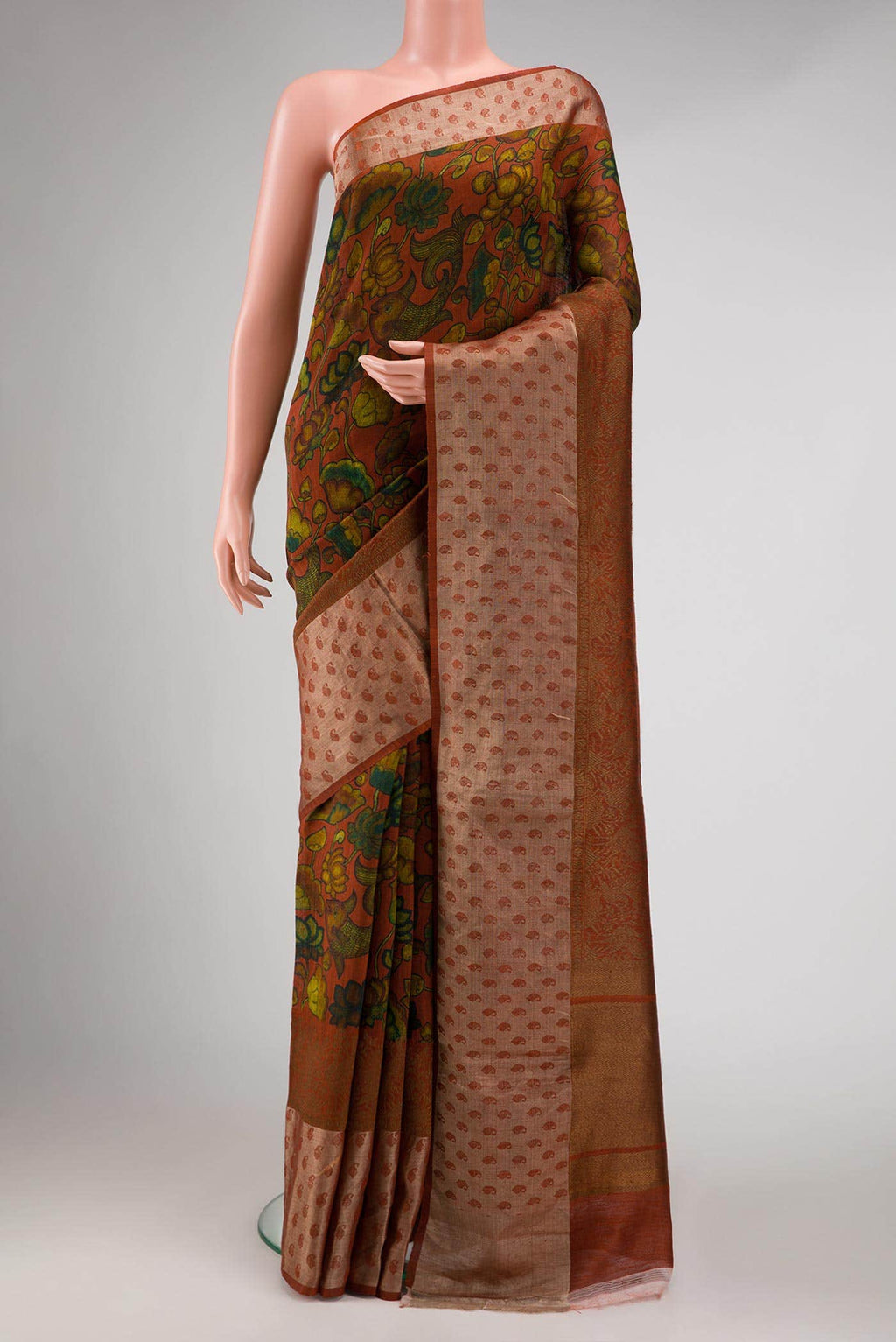 Brick Orange Jute Silk Saree