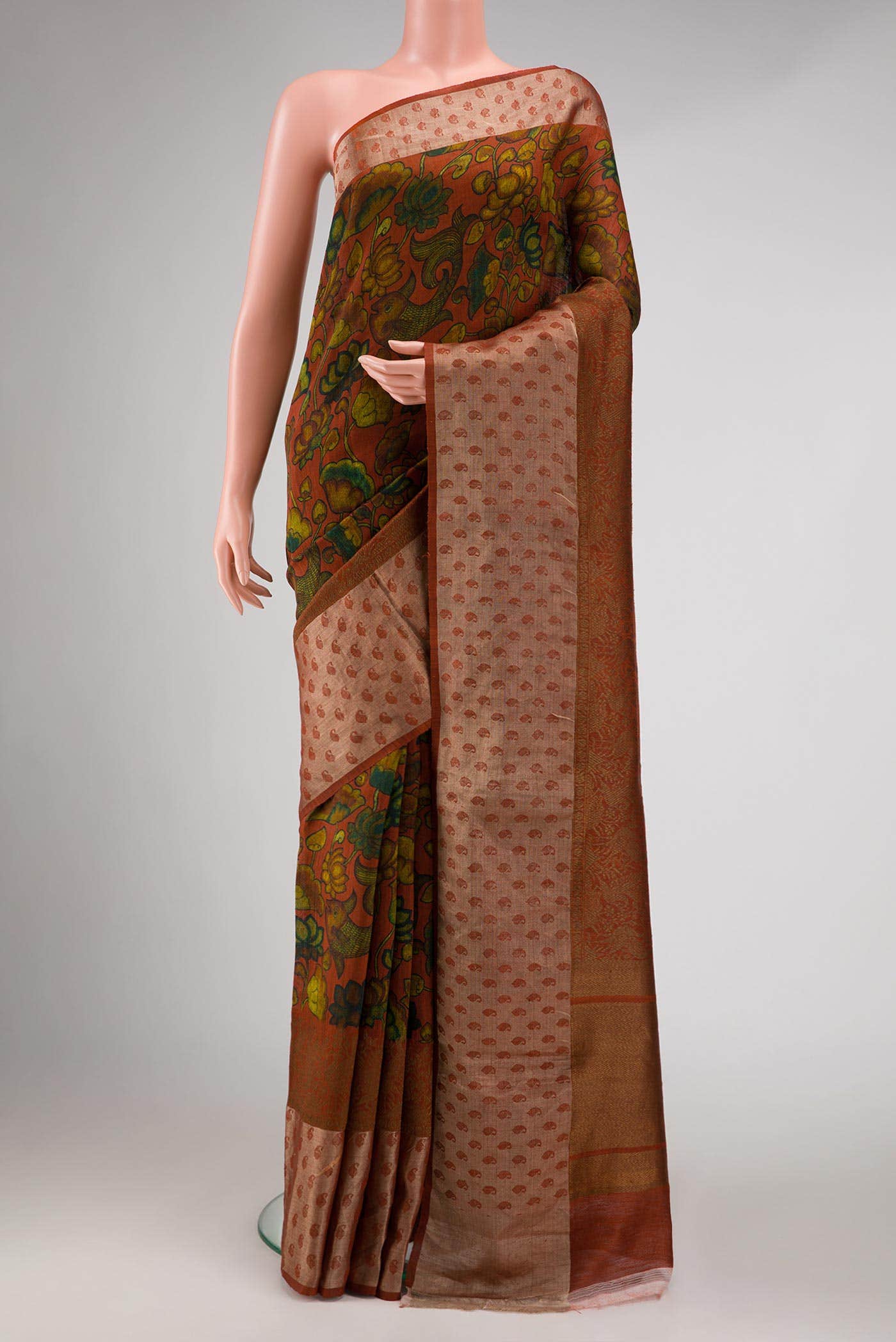 Brick Orange Jute Silk Saree