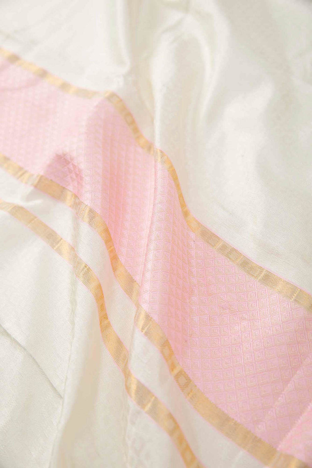 Cream Silk Dhoti With Angavastram (8X4) Muzham