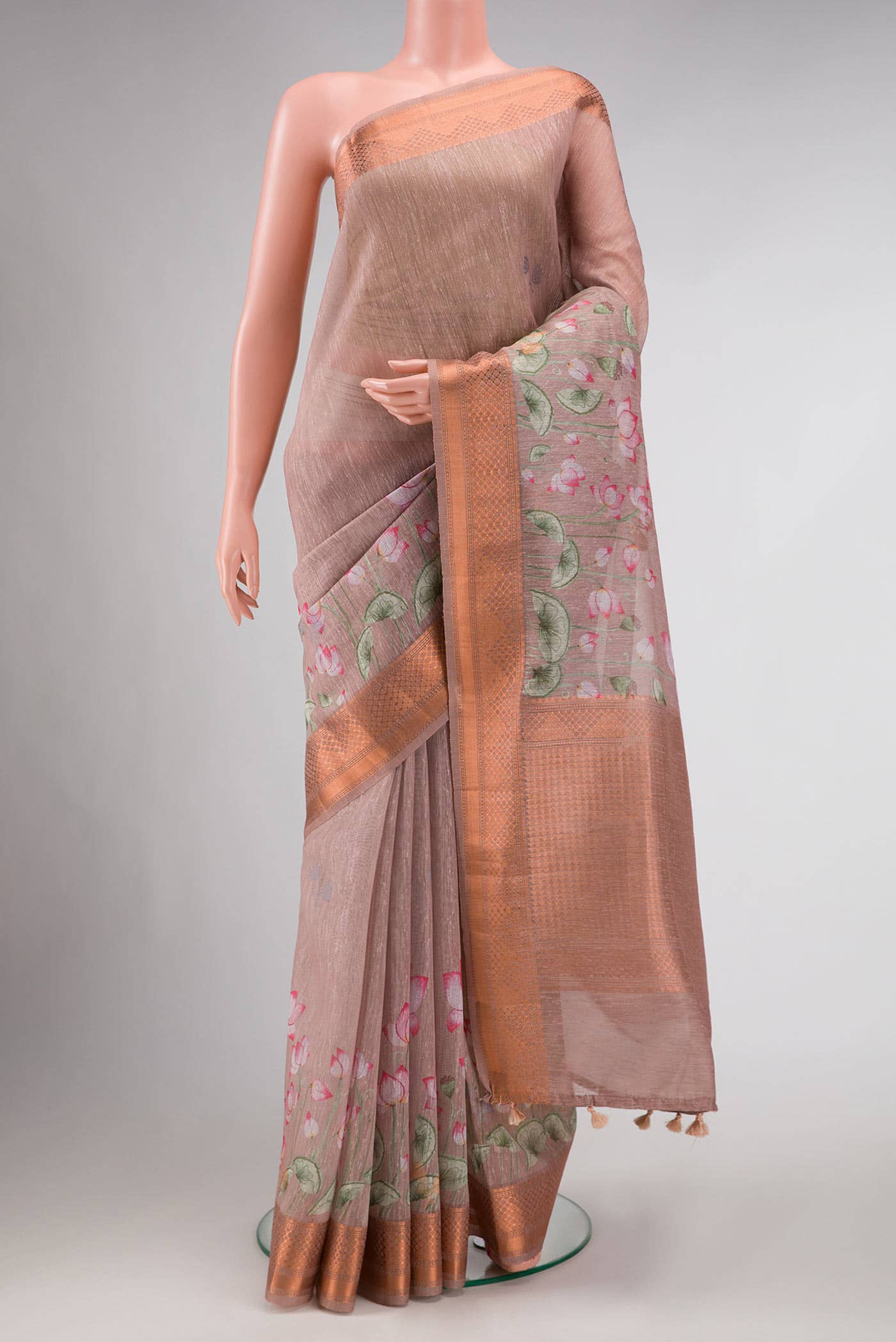 Golden Peach Blended Linen Saree