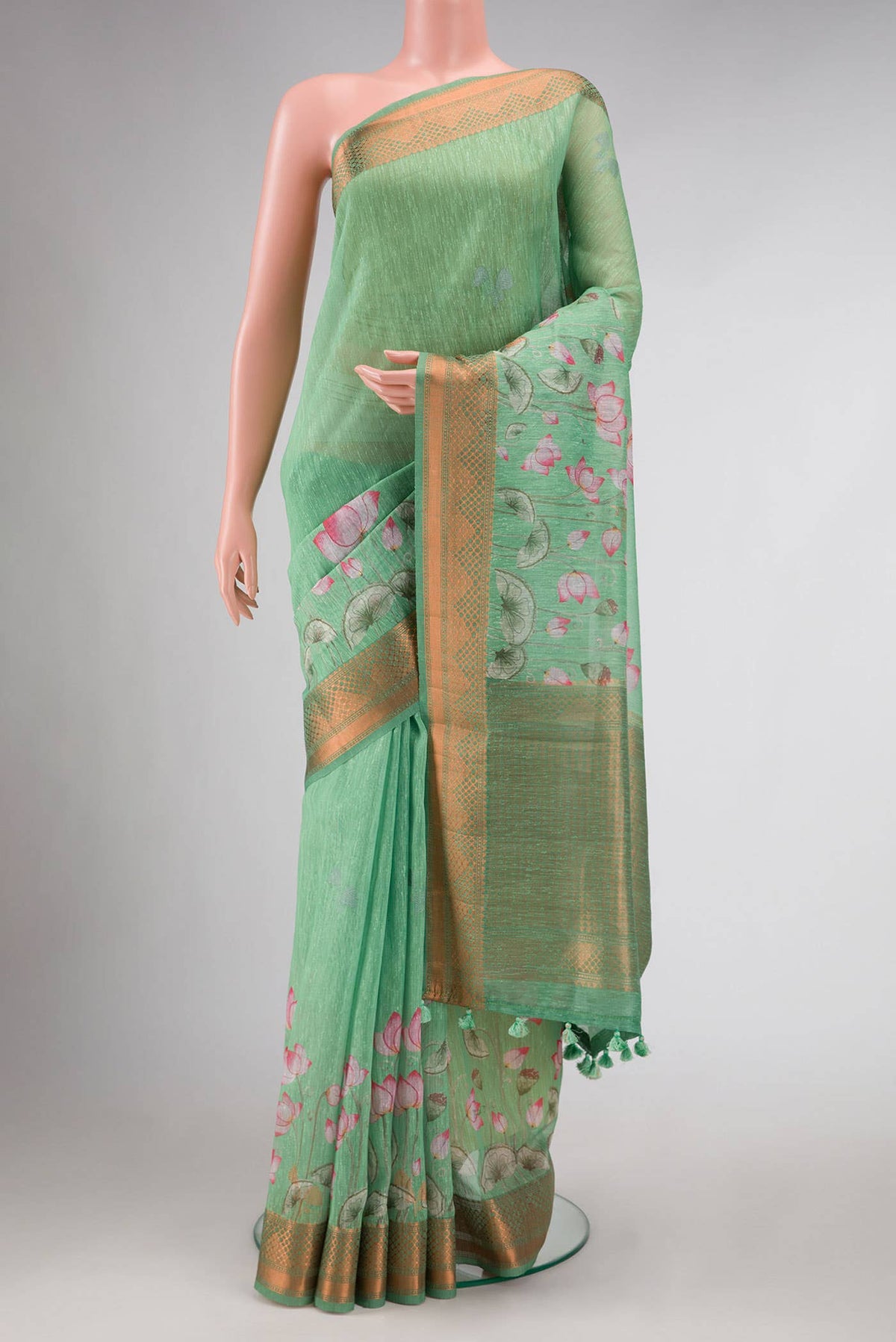 Green Blended Linen Saree