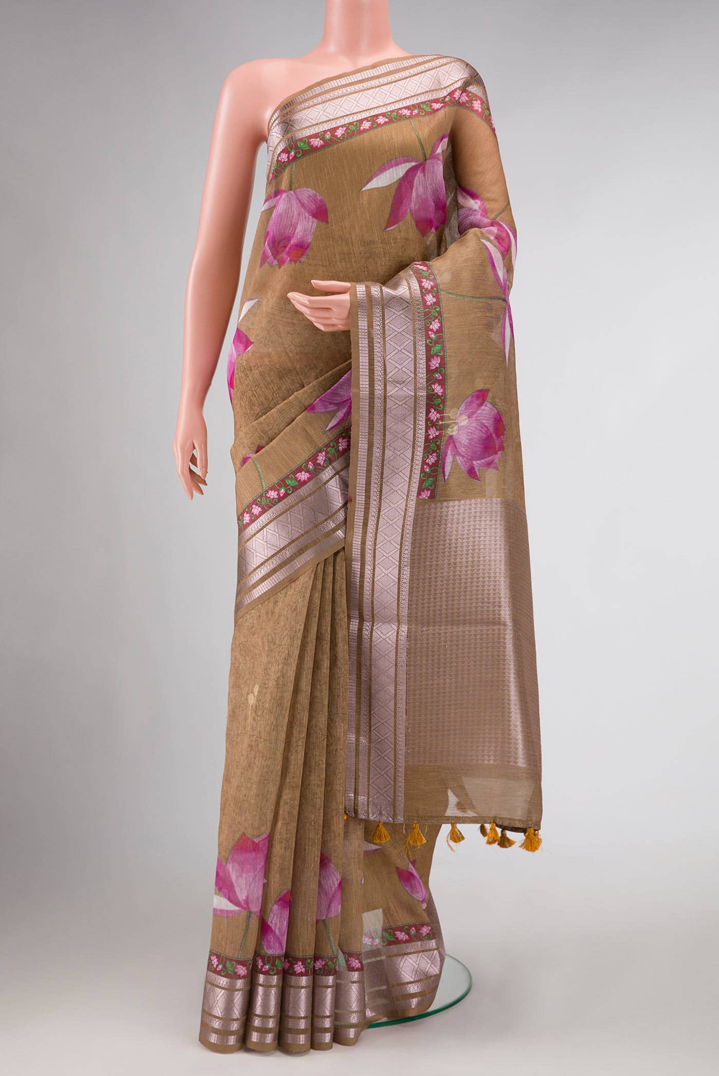 Mustard Blended Linen Saree