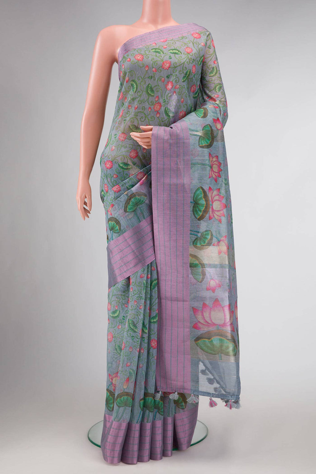 Grey Blended Linen Saree