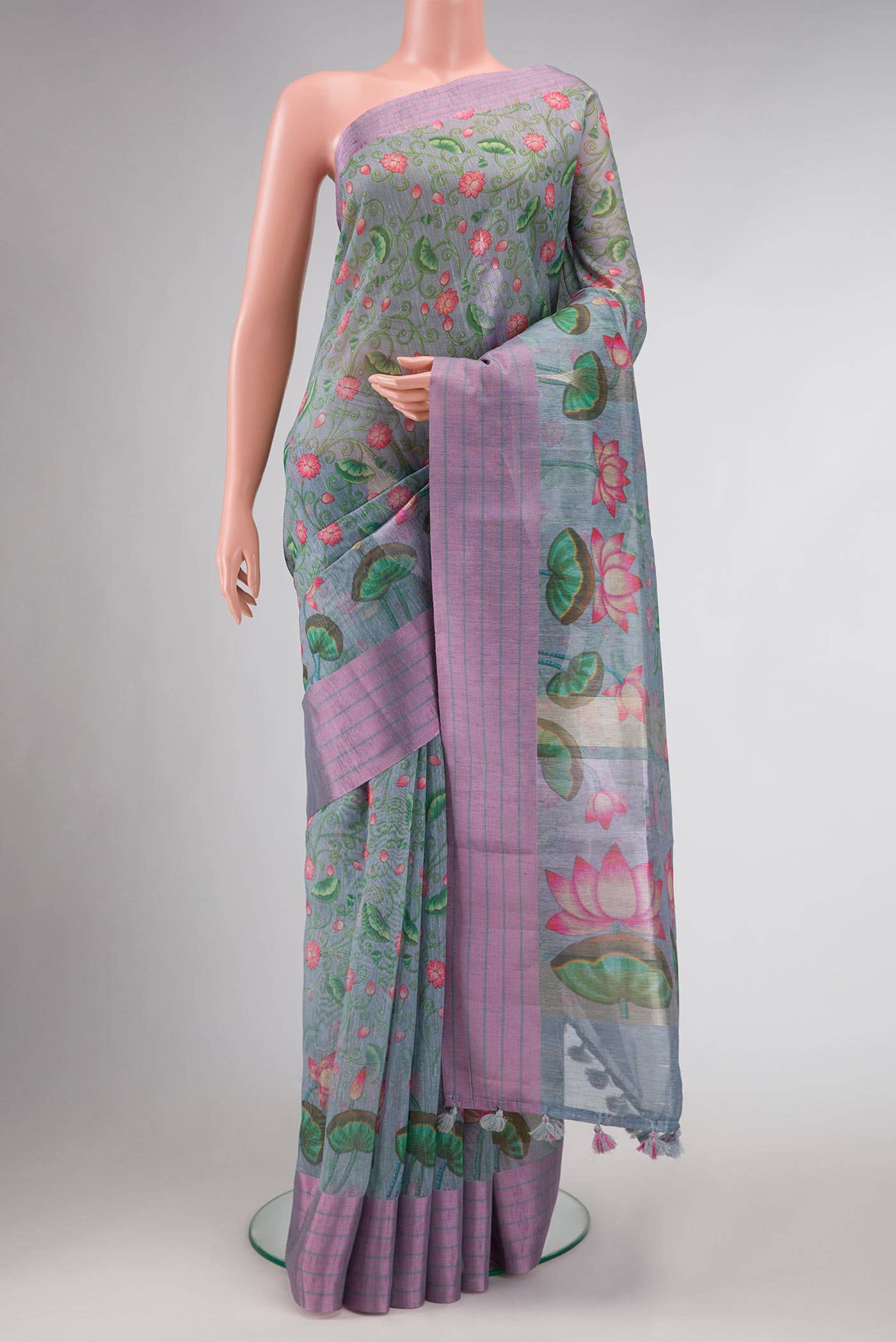 Grey Blended Linen Saree