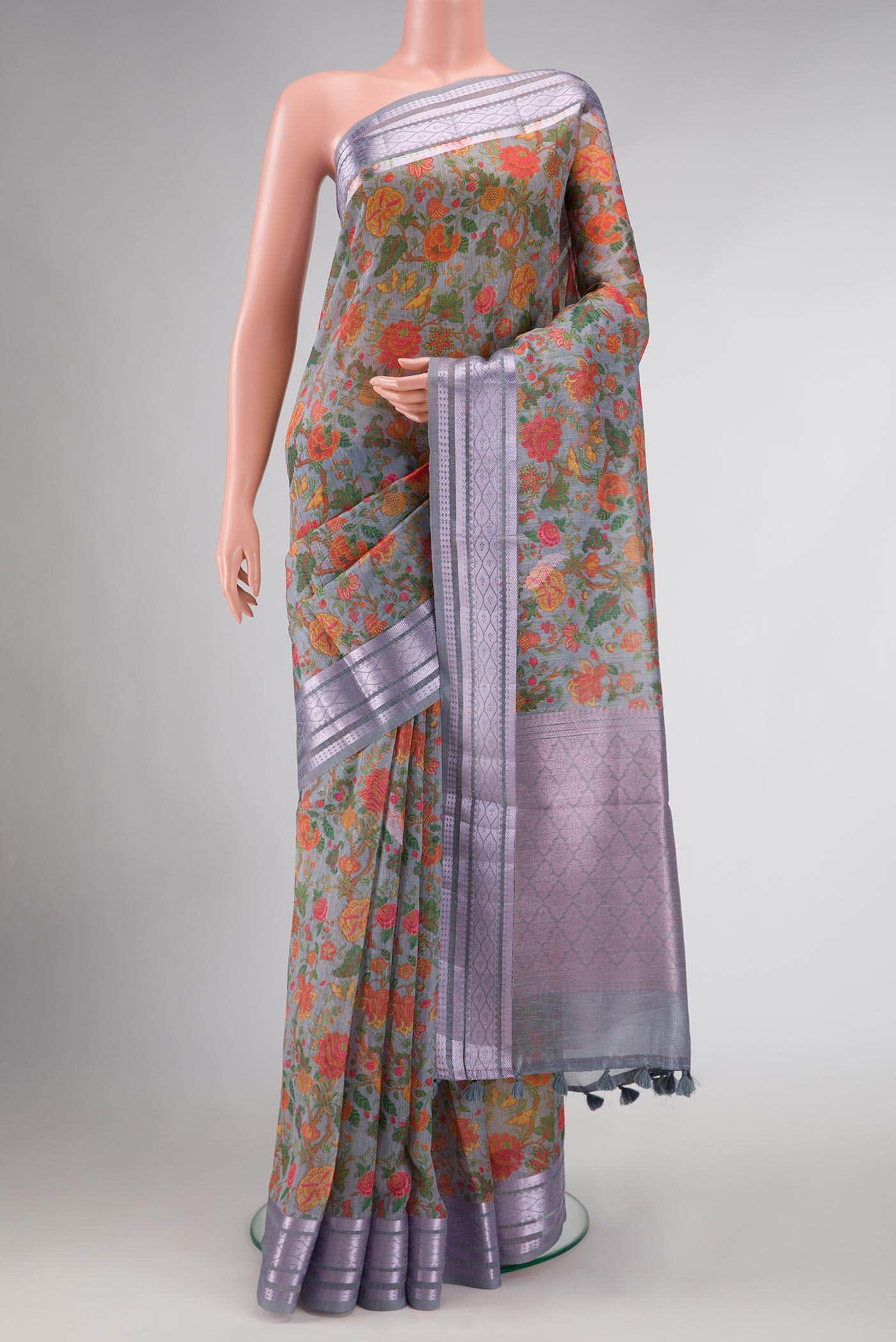 Grey Blended Linen Saree