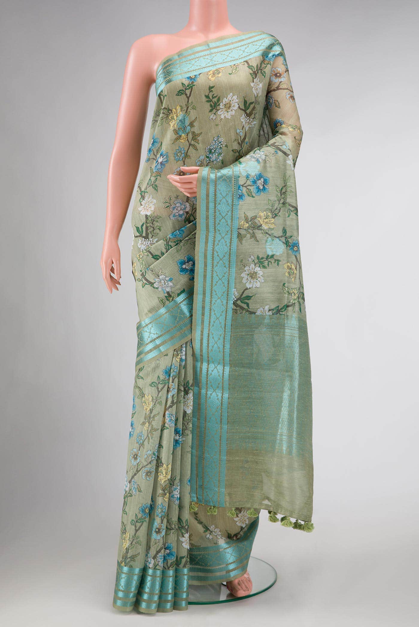 Green Blended Linen Saree