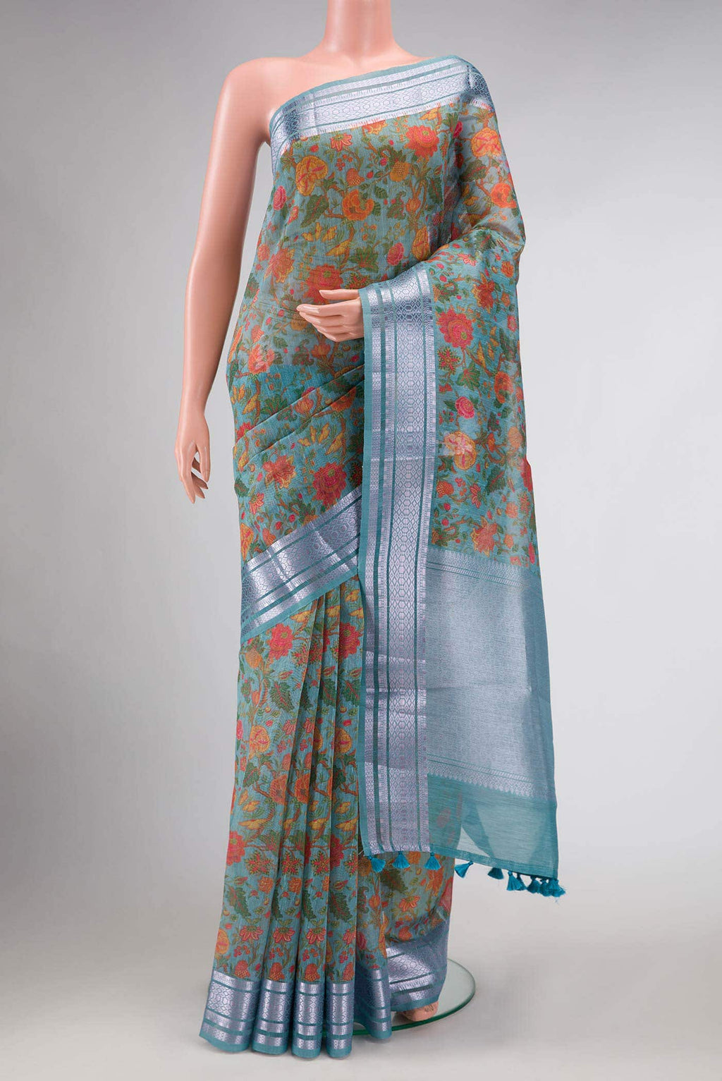 Light Green Blended Linen Saree