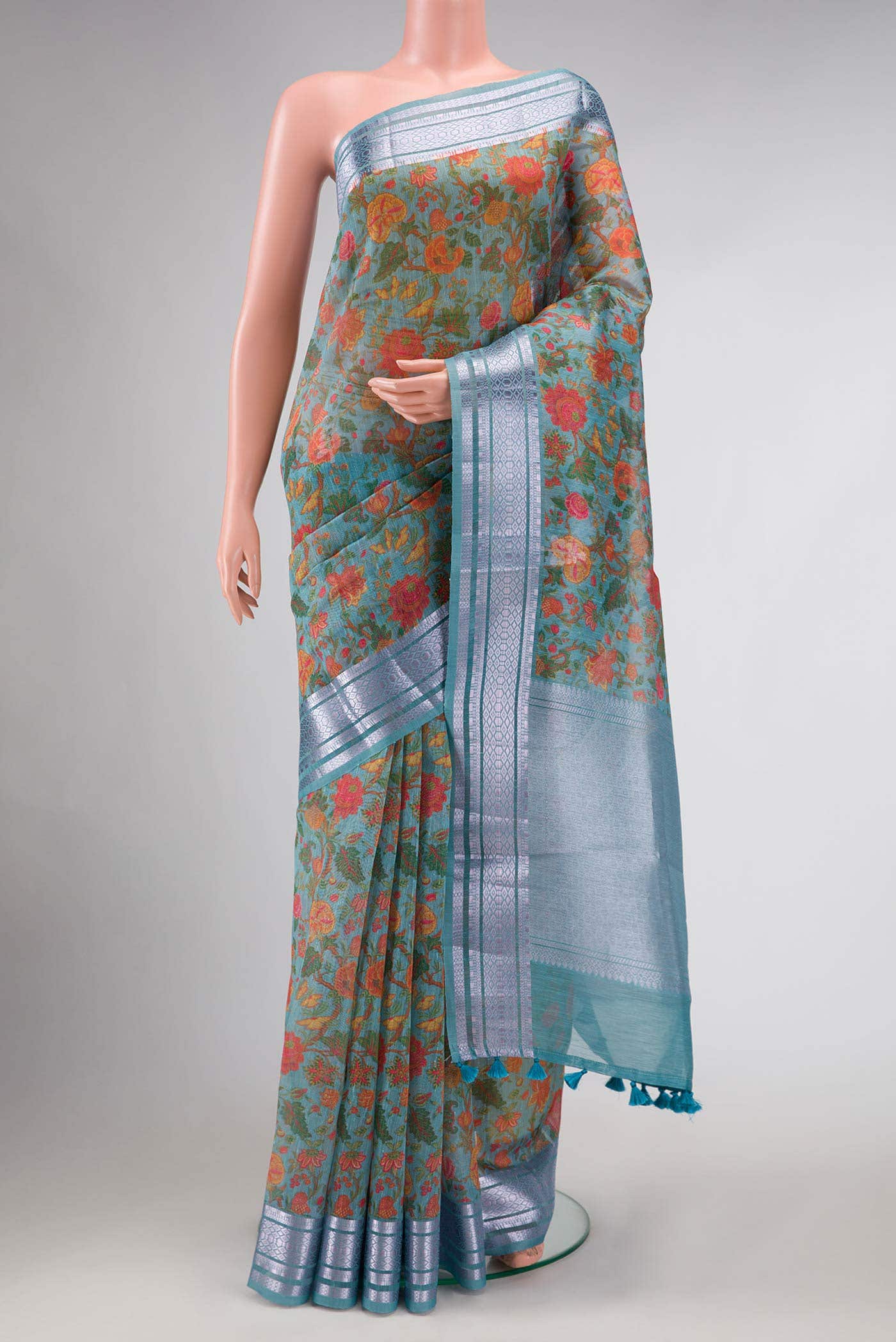Light Green Blended Linen Saree