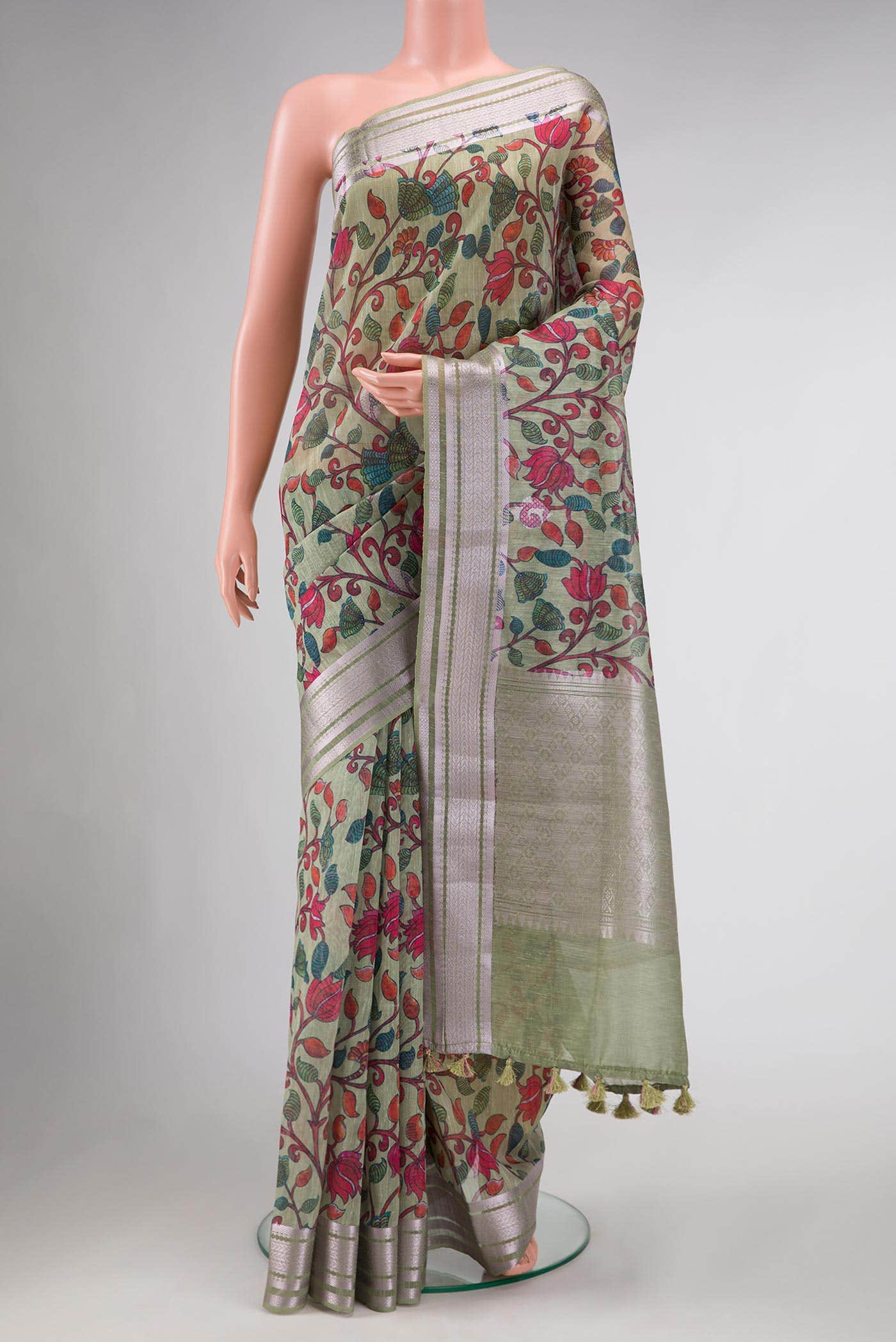 Green Blended Linen Saree