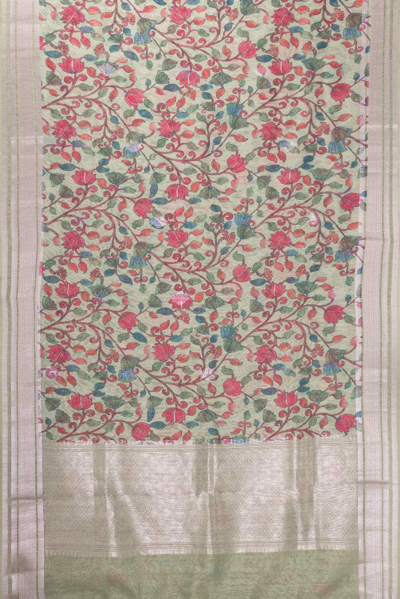 Green Blended Linen Saree