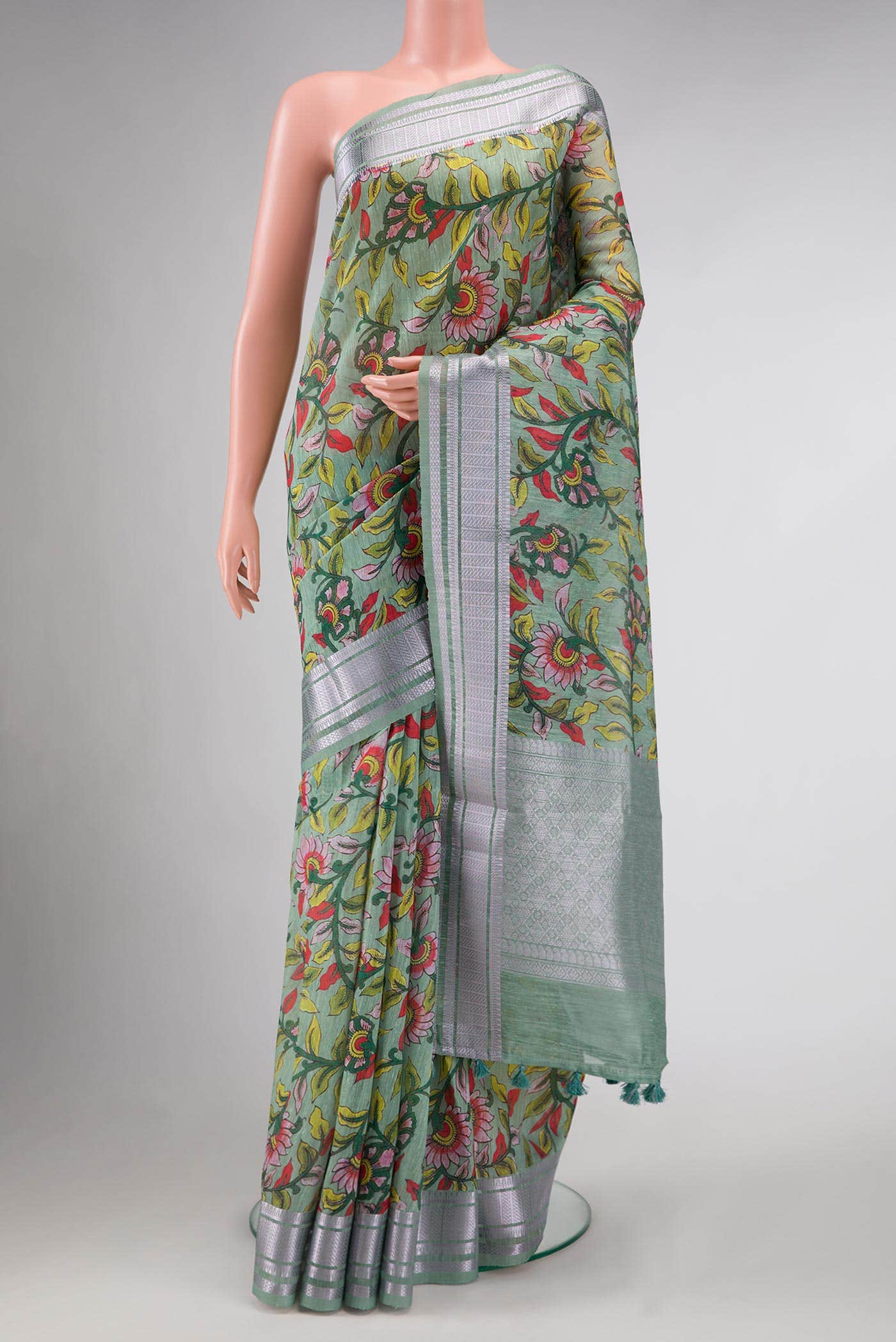 Green Blended Linen Saree