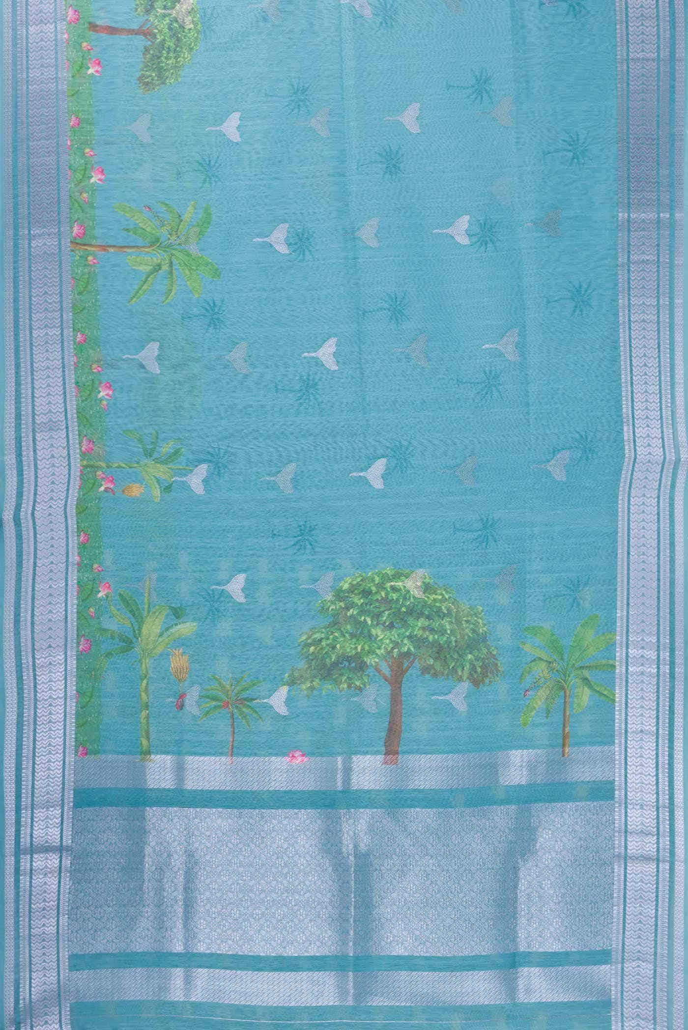 Blue Blended Linen Saree
