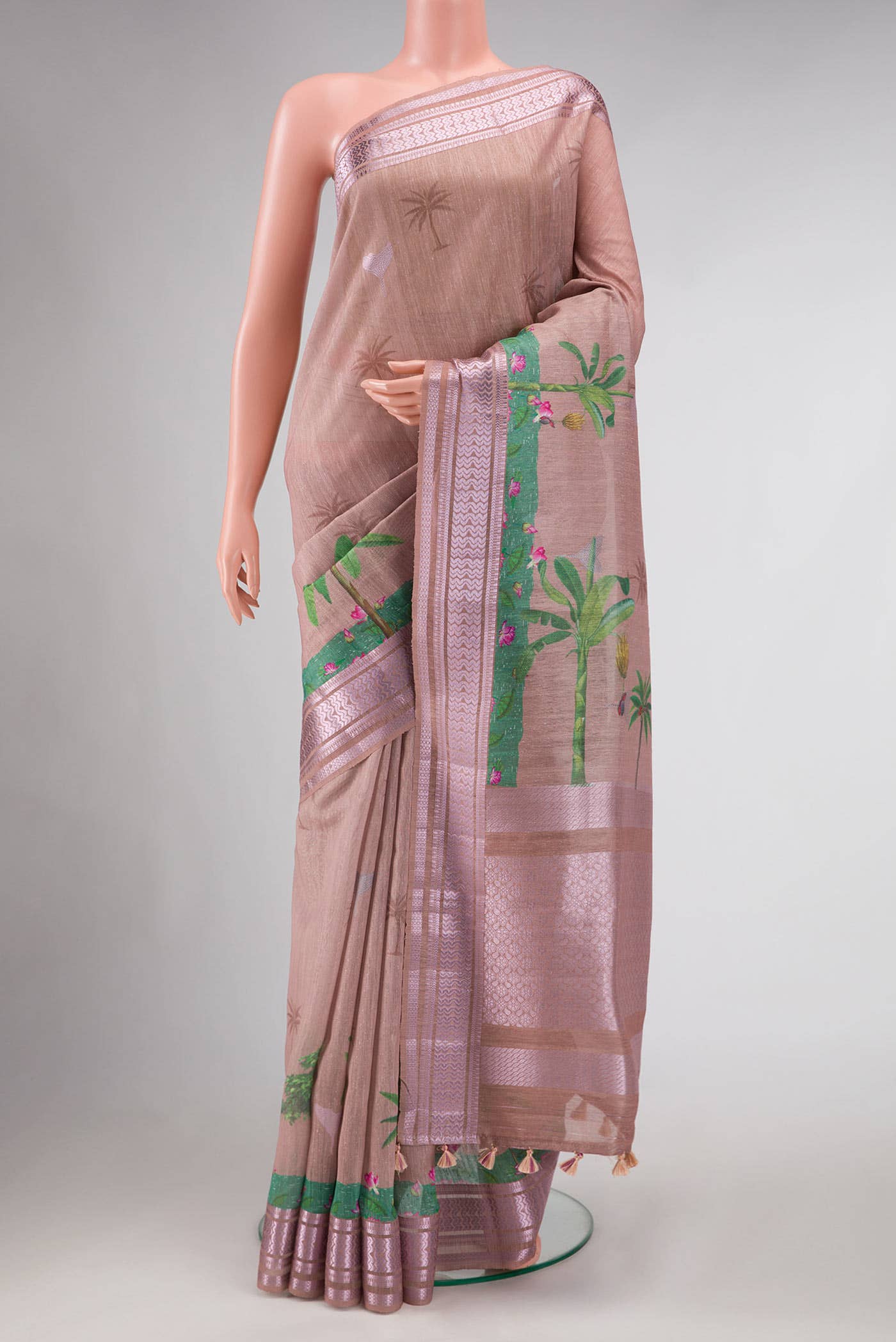 Brown Blended Linen Saree