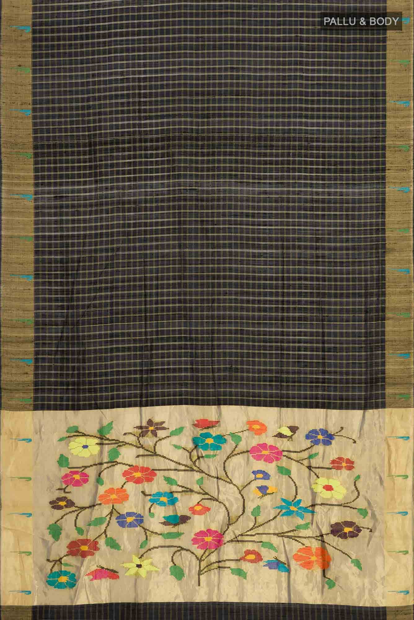 Black Bhagalpuri Tussar Silk Saree