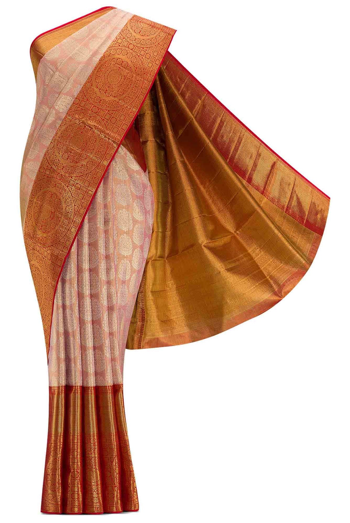 Rose pink Dual Tone Kanjivaram Tissue Silk Saree
