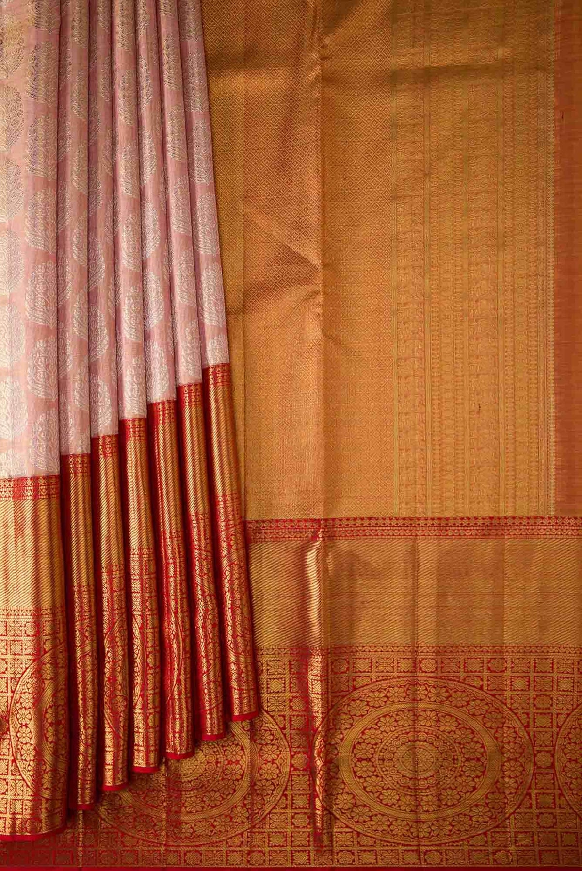Rose pink Dual Tone Kanjivaram Tissue Silk Saree