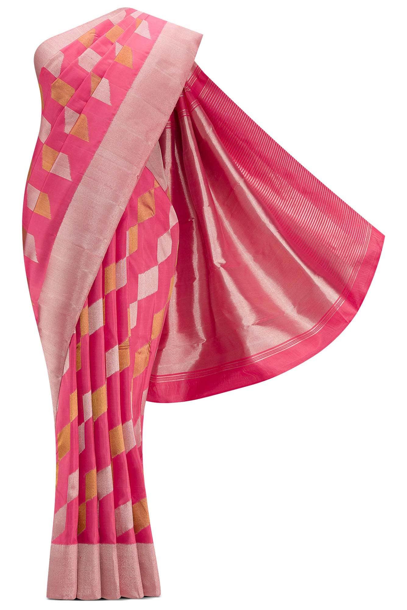 Pure Silk Pure Zari Pink Dual Tone Kanchipuram Saree