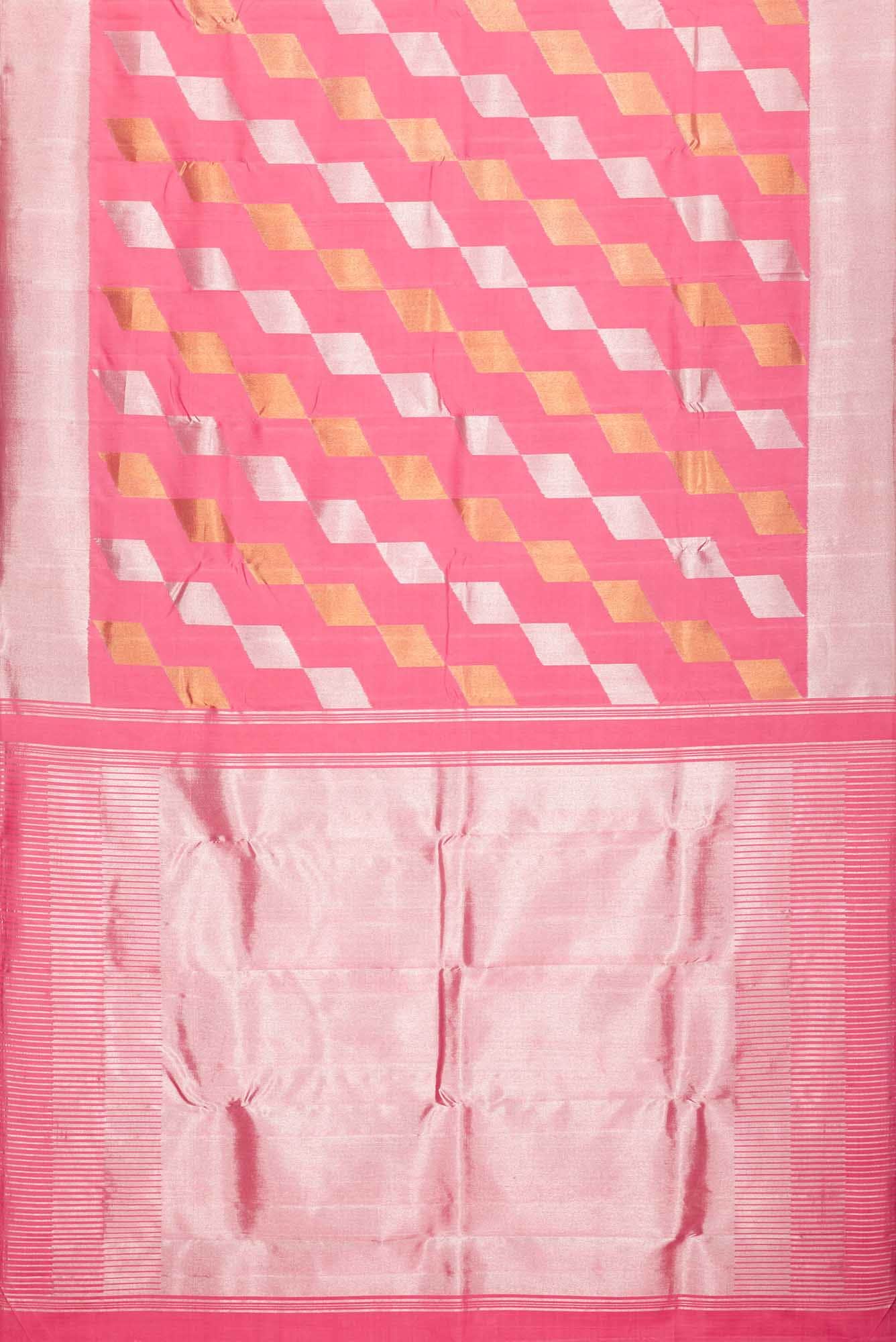 Pure Silk Pure Zari Pink Dual Tone Kanchipuram Saree