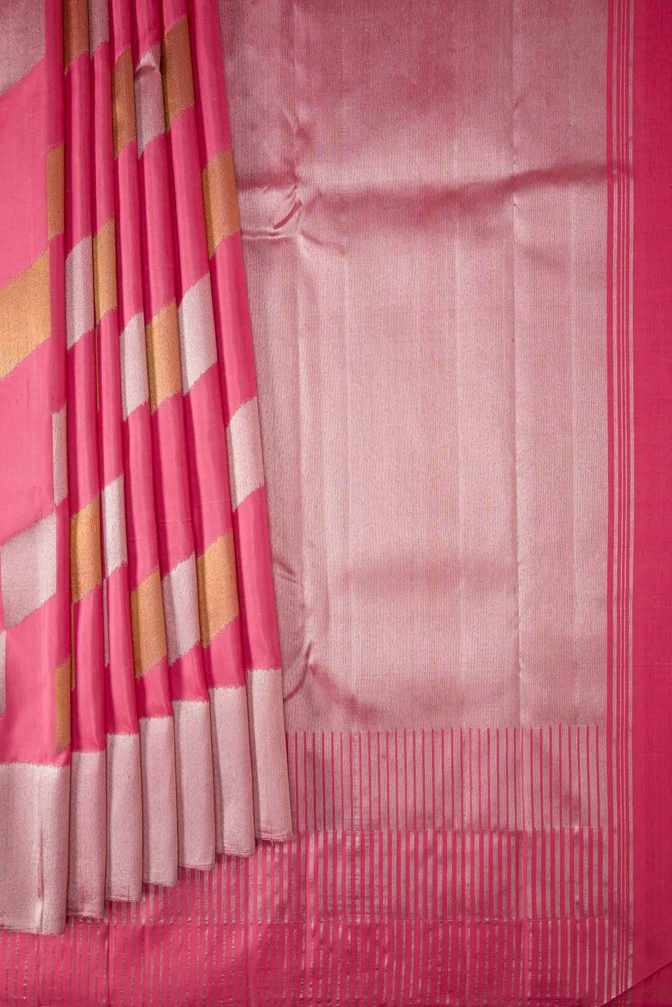 Pure Silk Pure Zari Pink Dual Tone Kanchipuram Saree