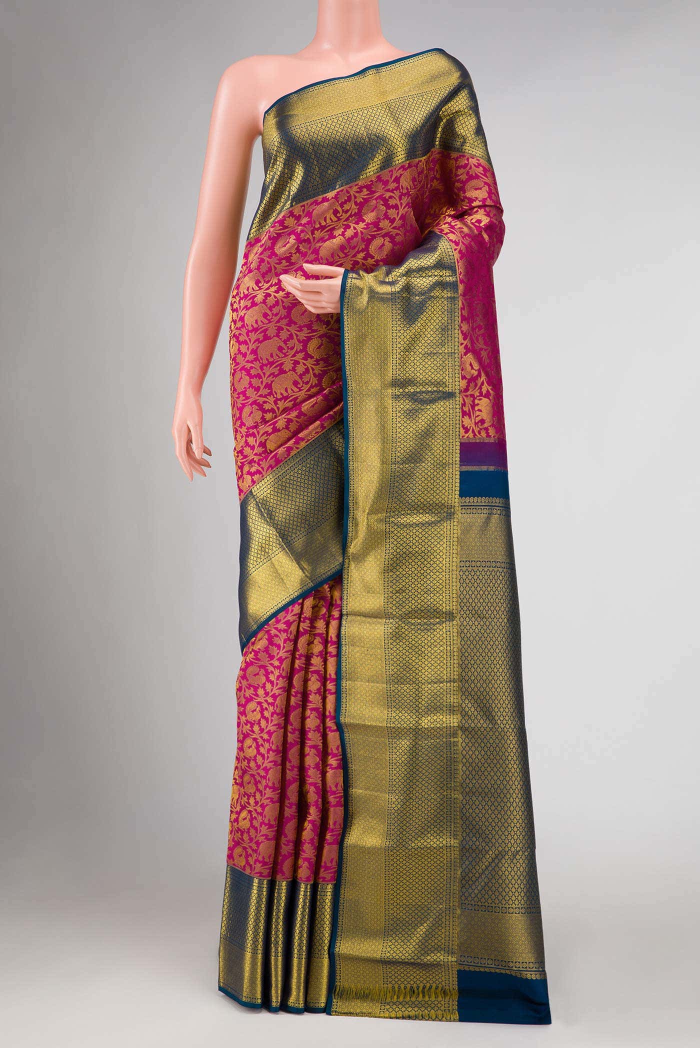 Dark Pink Dual Tone Kanchipuram Silk Saree