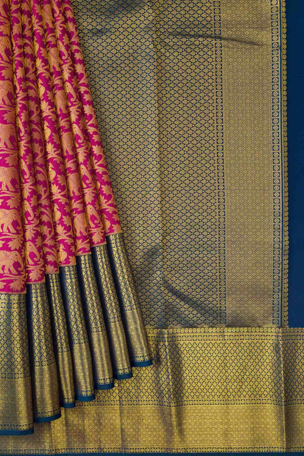 Dark Pink Dual Tone Kanchipuram Silk Saree