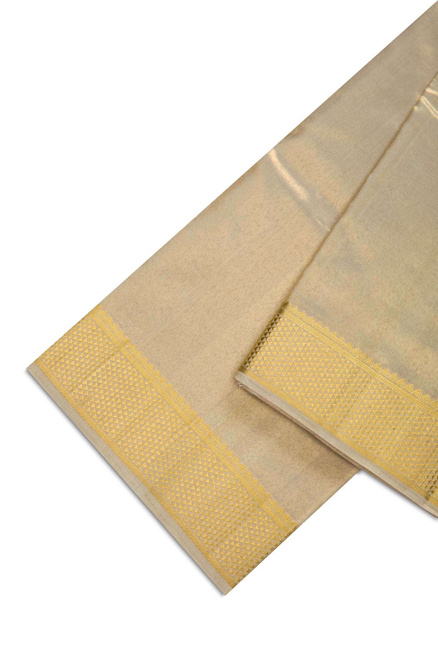 Cream Silk Dhoti With Angavastram (9X 5) Muzham