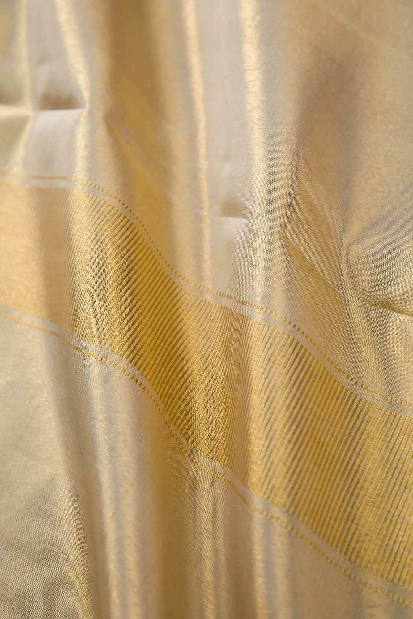 Cream Silk Dhoti With Angavastram (9X 5) Muzham