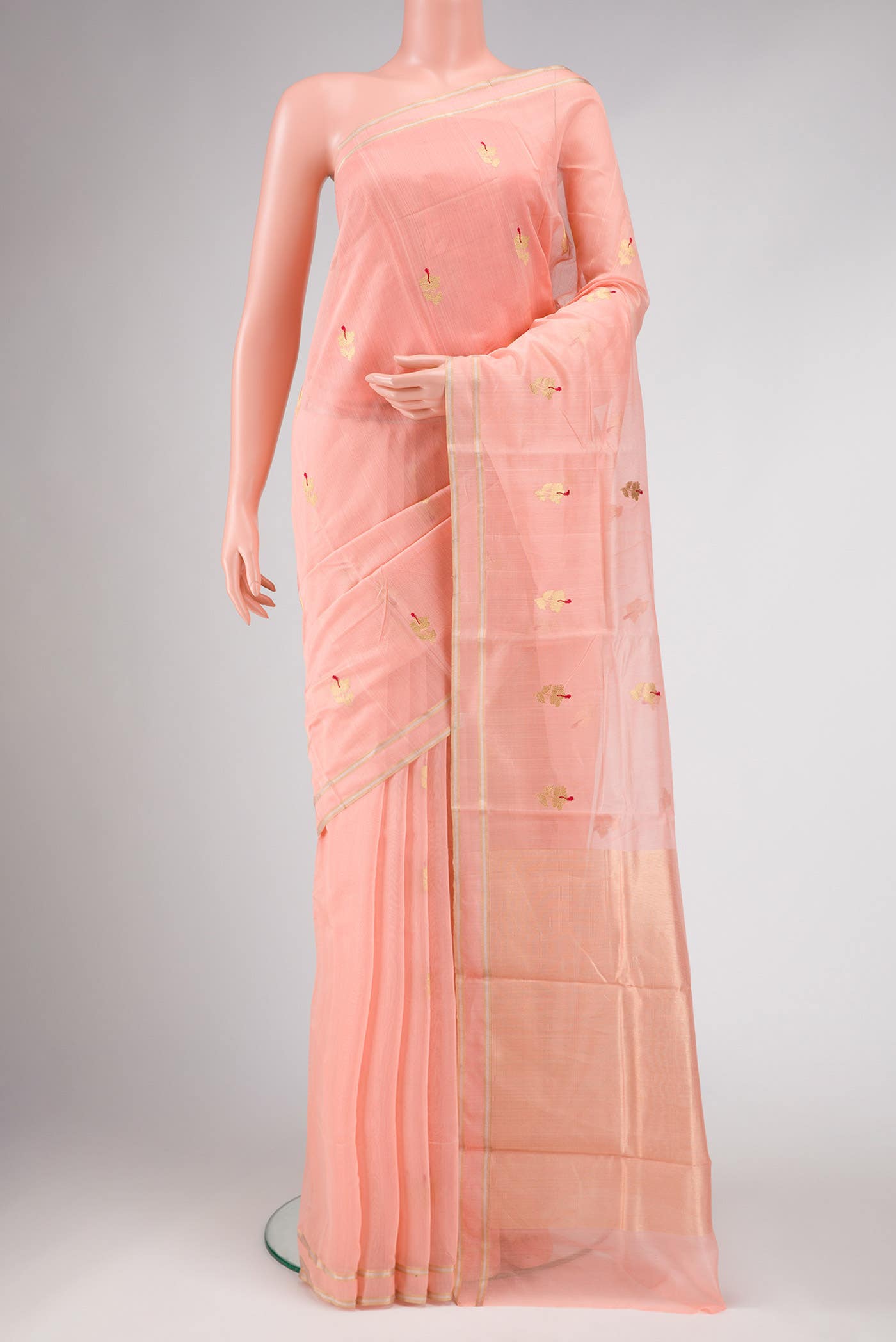 Peach Chanderi Silk Saree