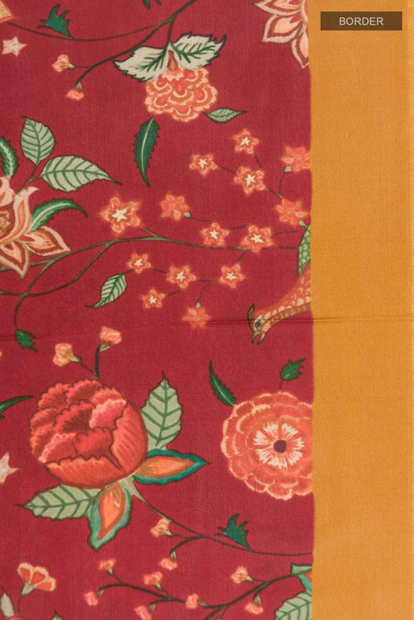 Rust Printed Silk Saree