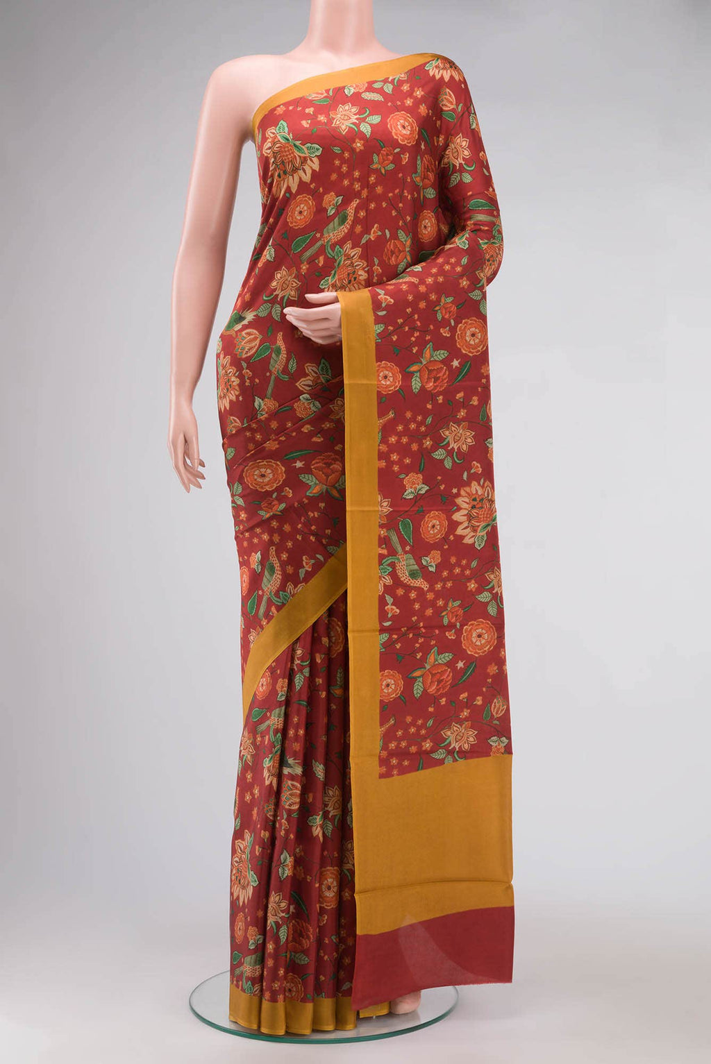 Rust Printed Silk Saree