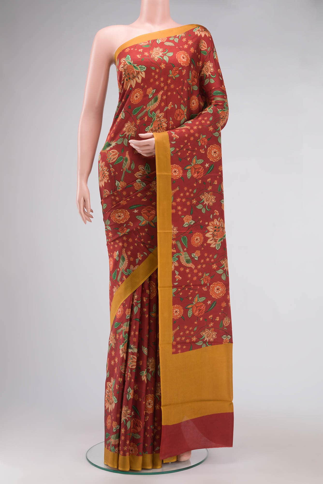 Rust Printed Silk Saree