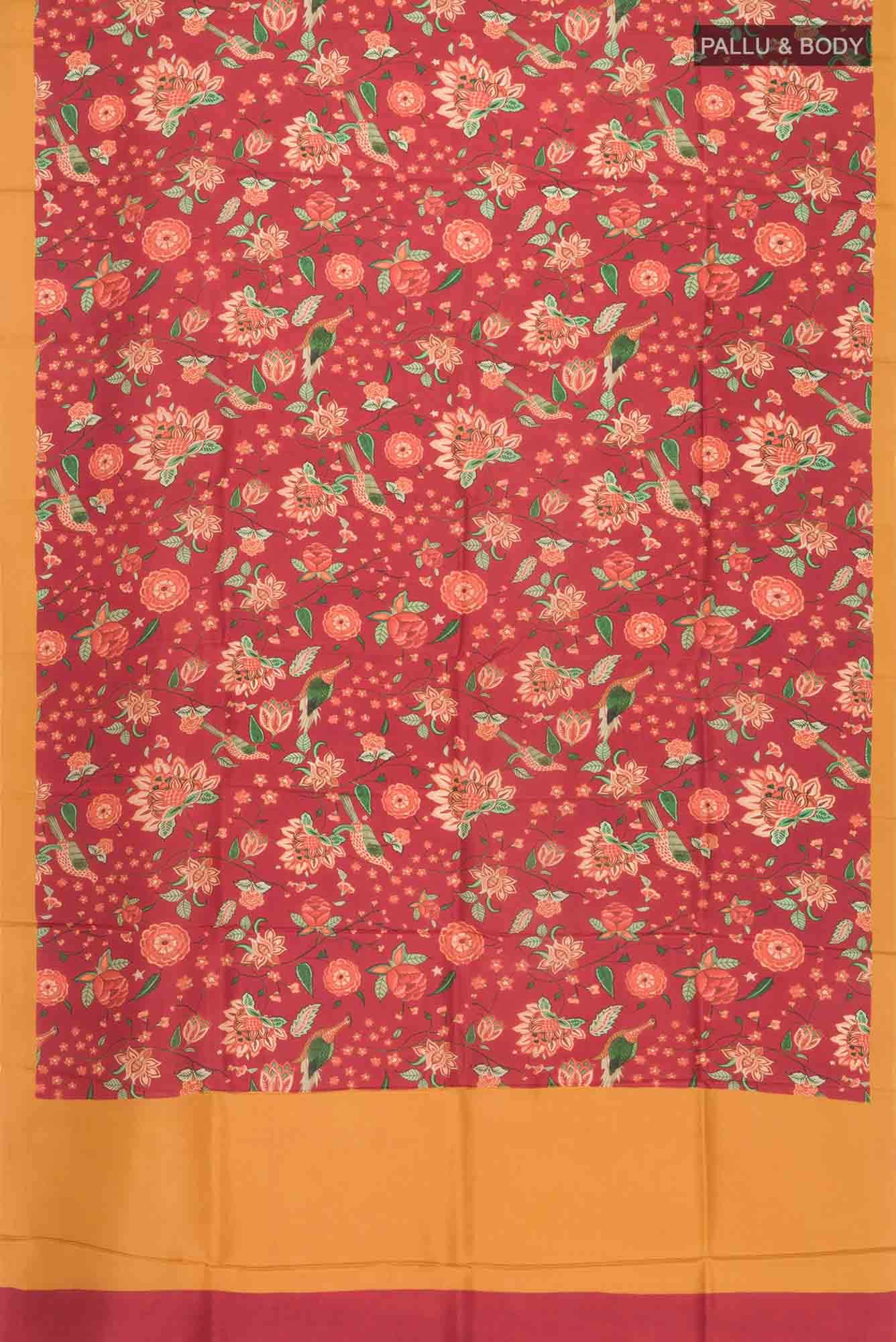 Rust Printed Silk Saree
