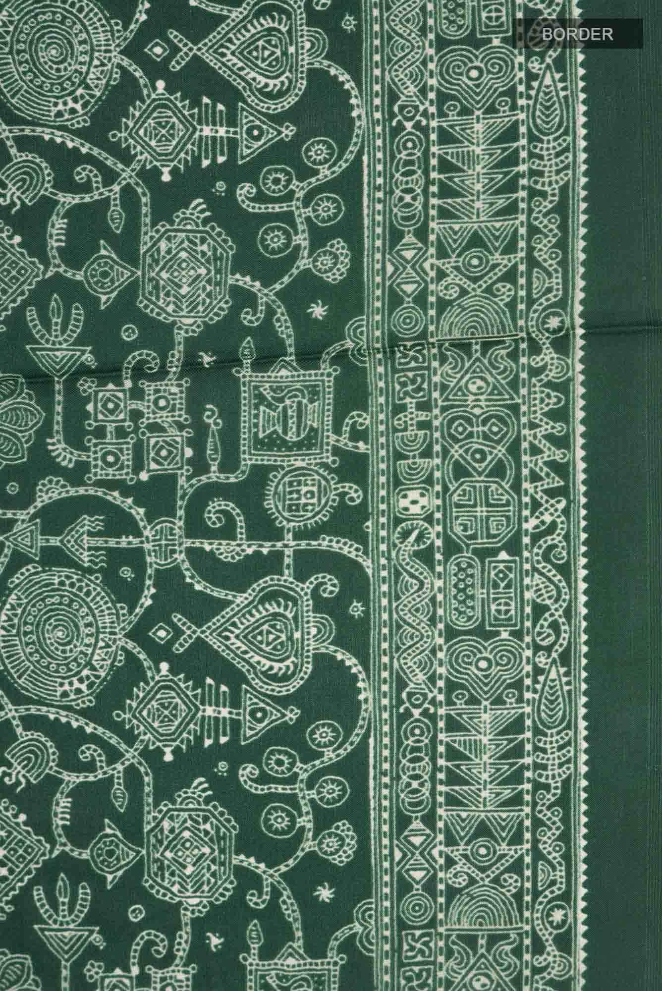Green Printed Silk Saree