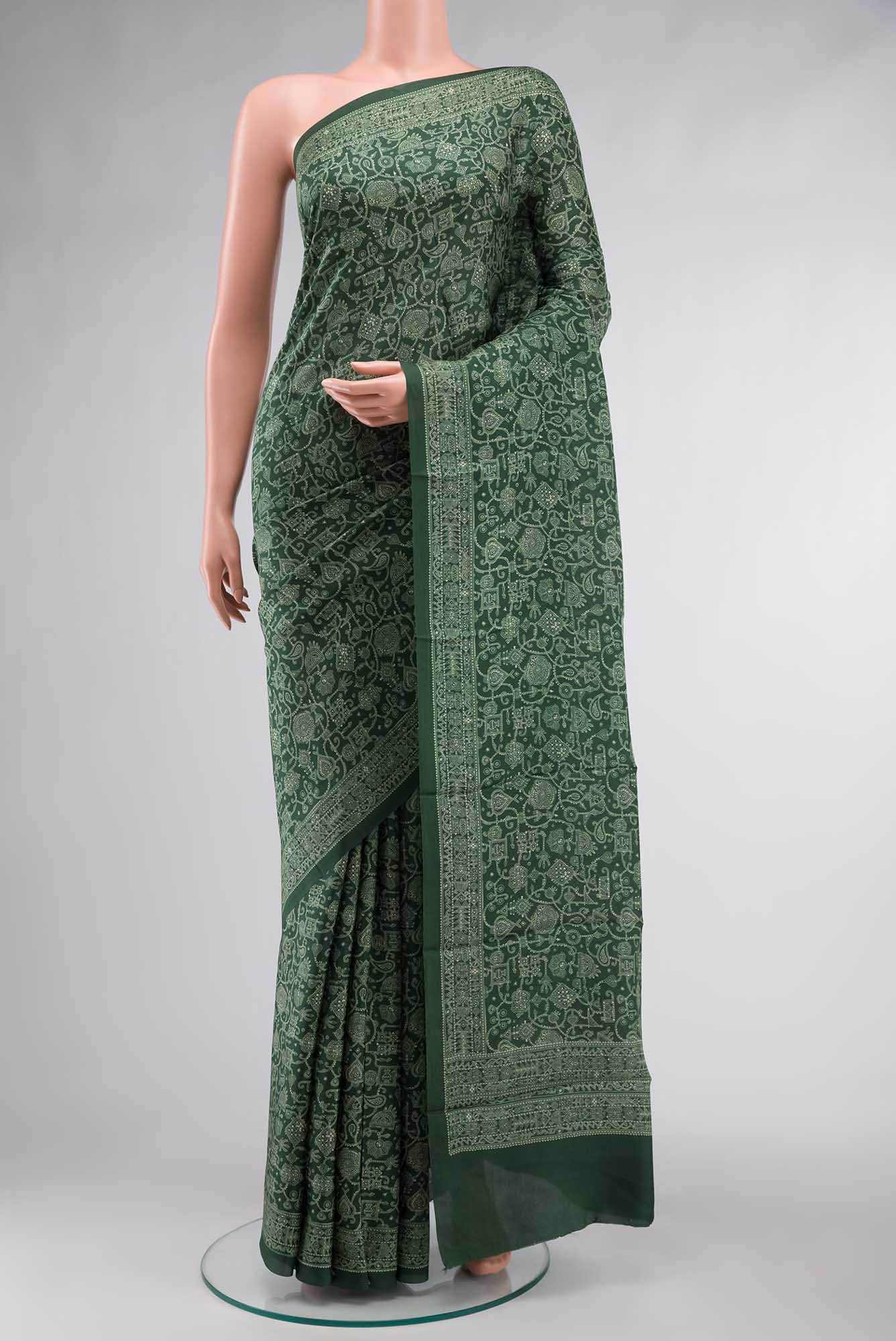 Green Printed Silk Saree