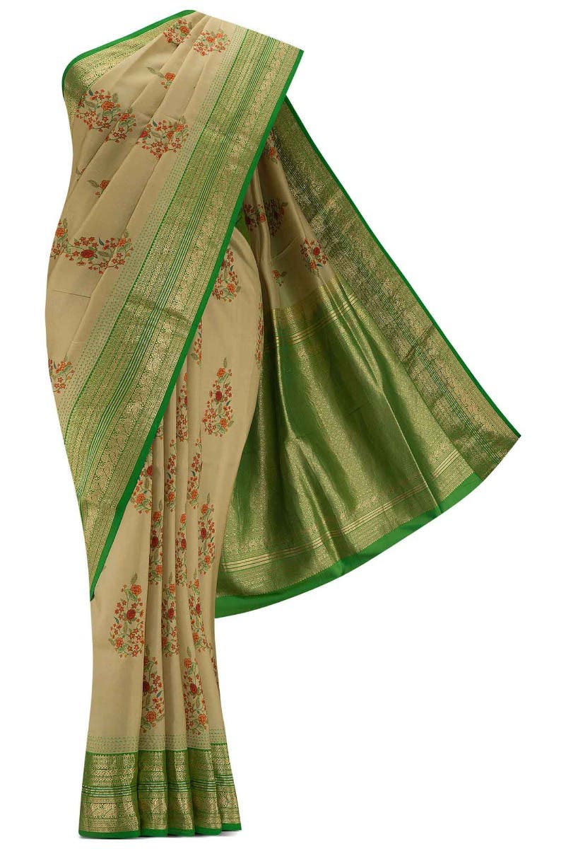 Beige Dual Tone Kanchipuram Silk Saree