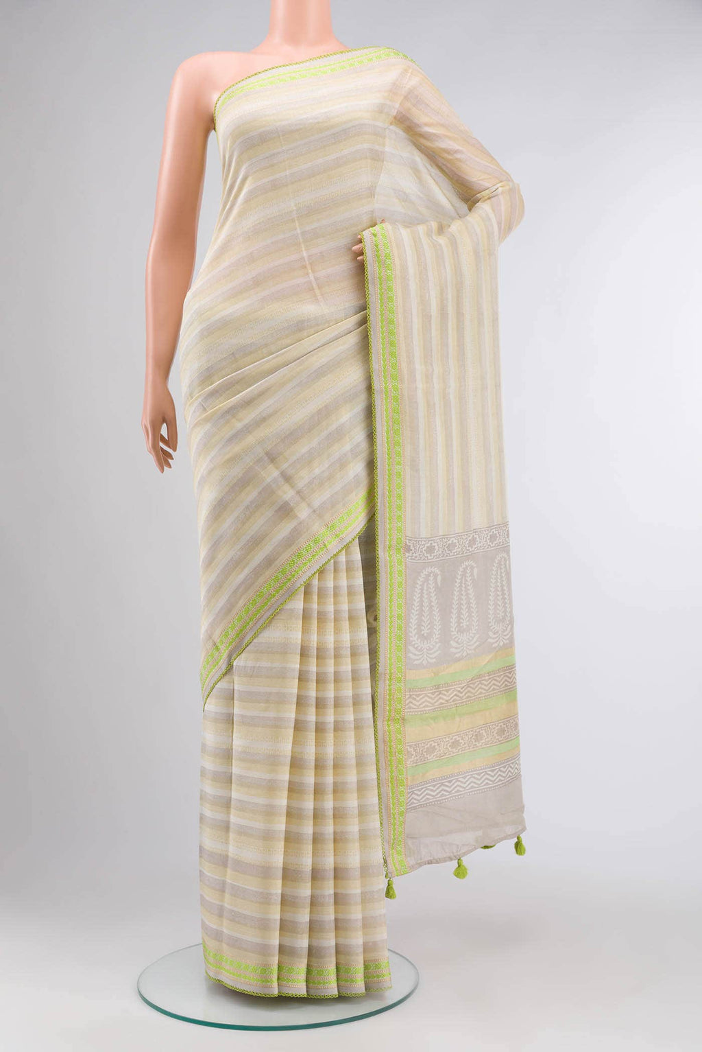 Beige Silk Cotton Saree