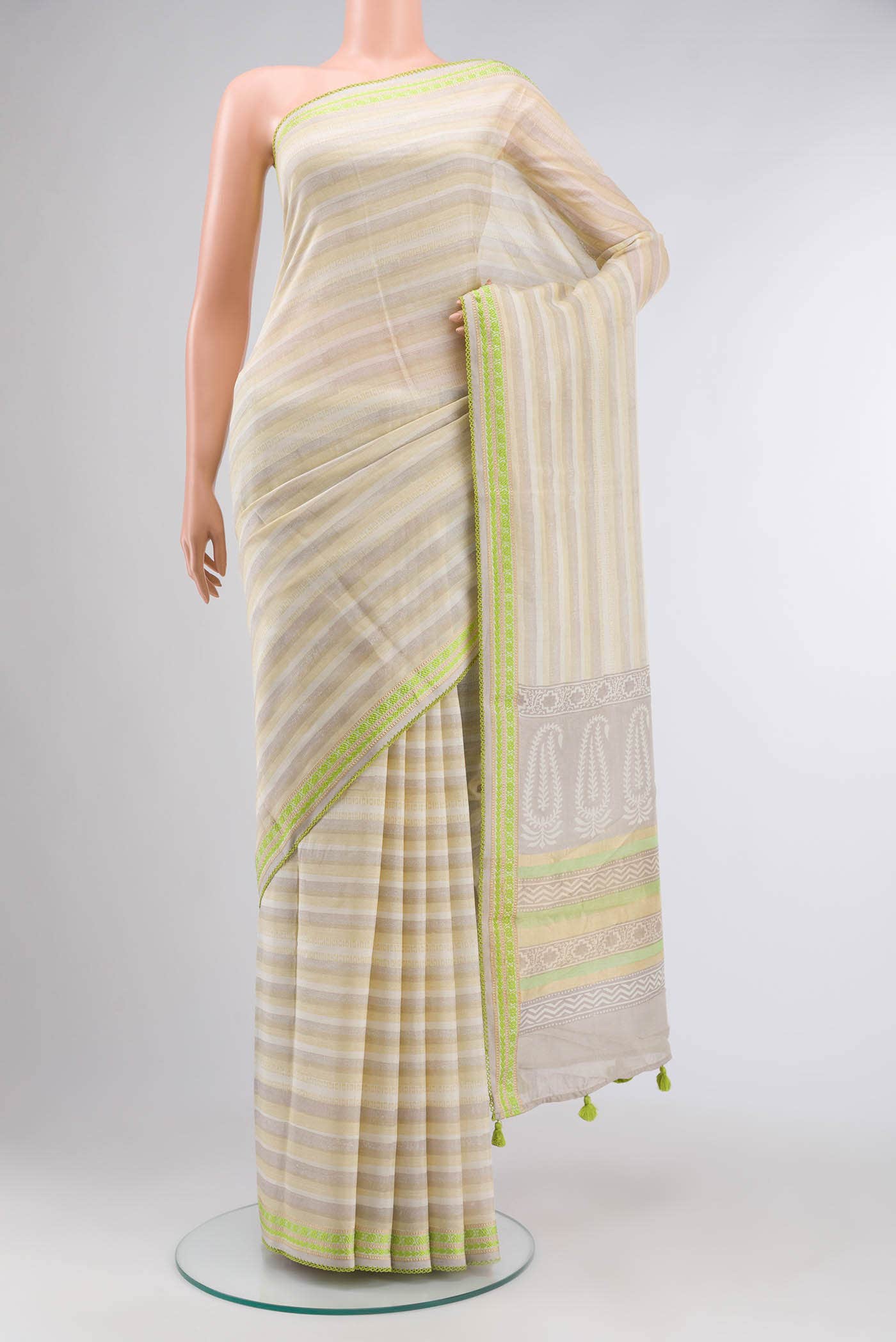 Beige Silk Cotton Saree