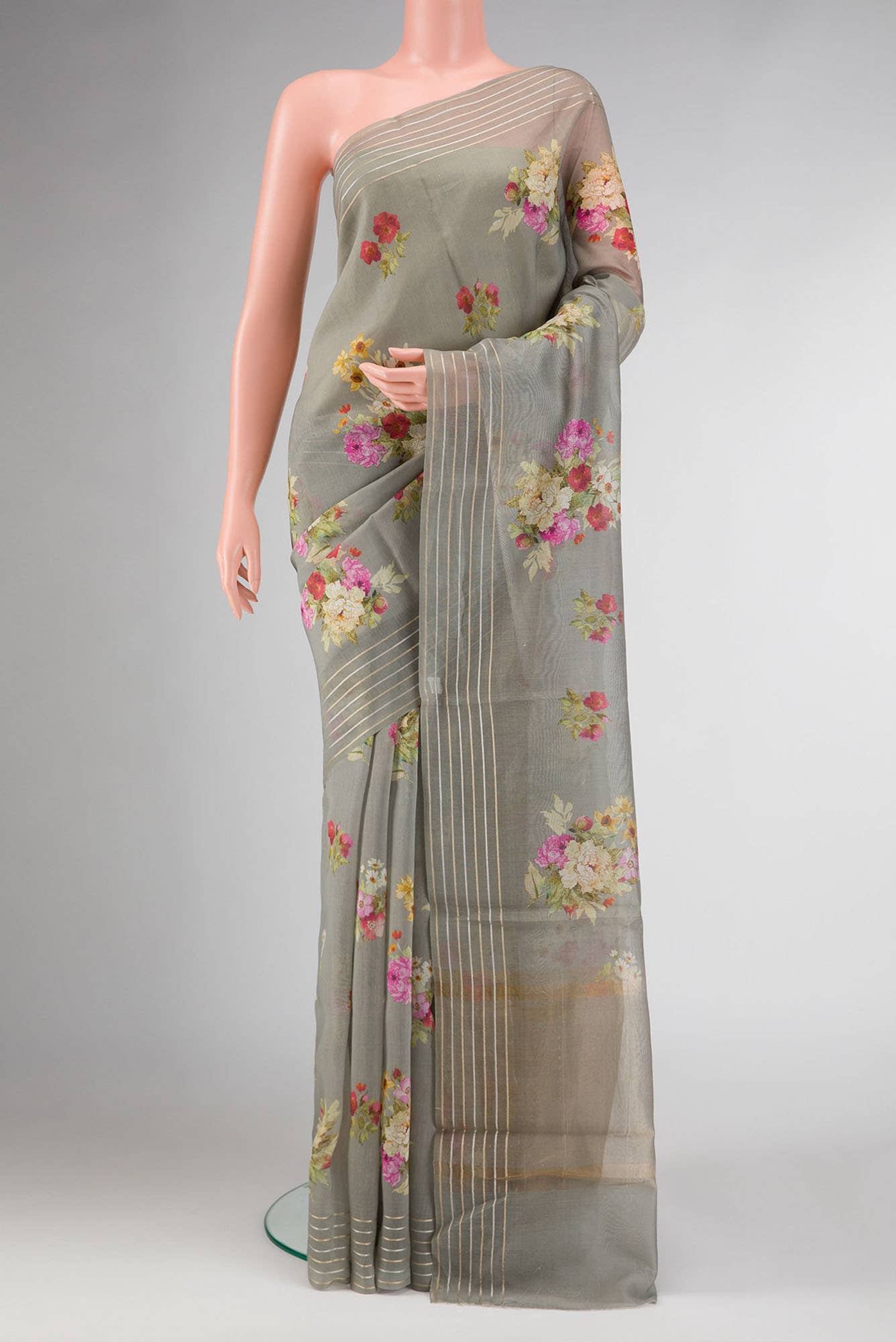 Grey Dual Tone Chanderi Silk Saree